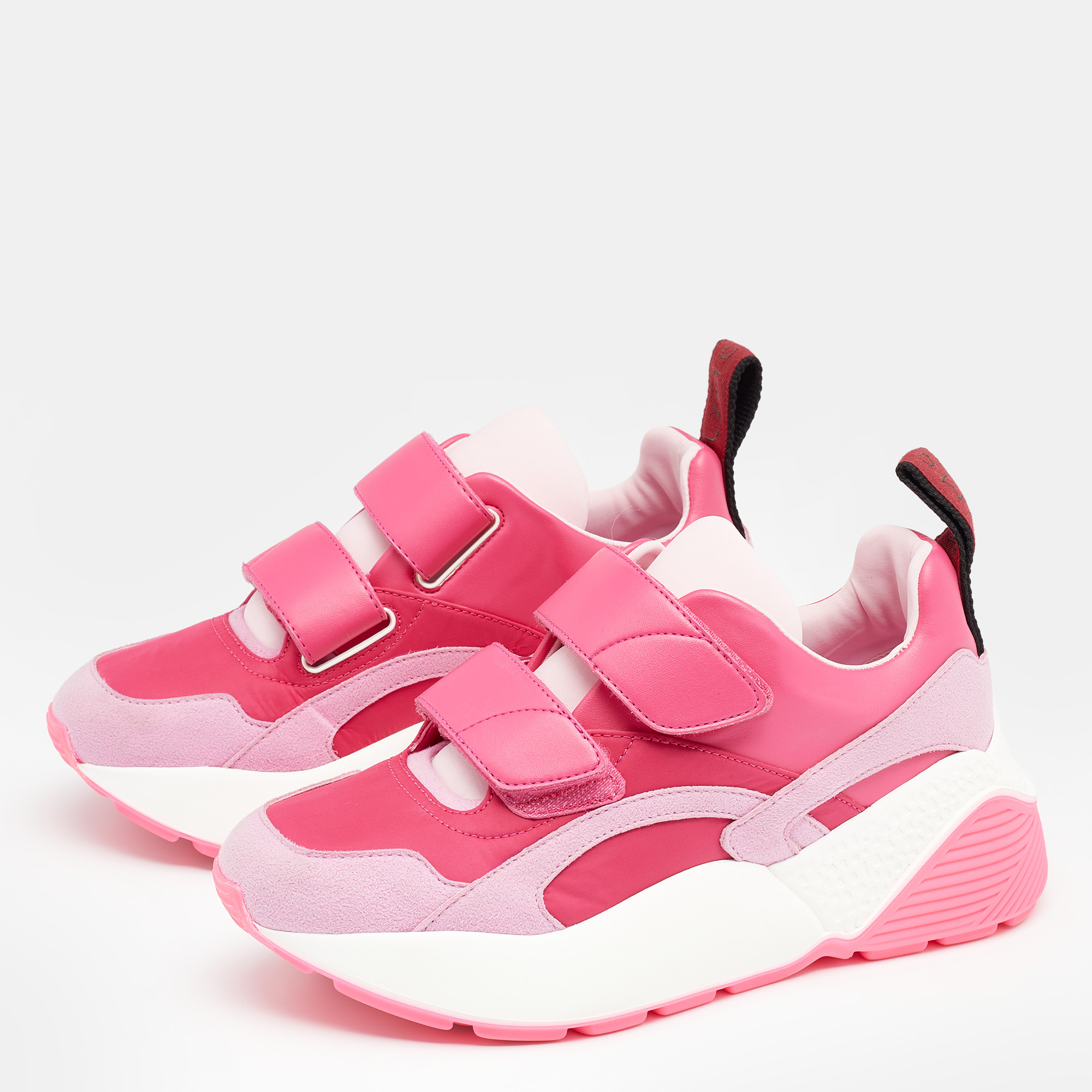 

Stella McCartney Pink Faux Leather And Fabric Velcro Strap Eclypse Low Top Sneakers Size