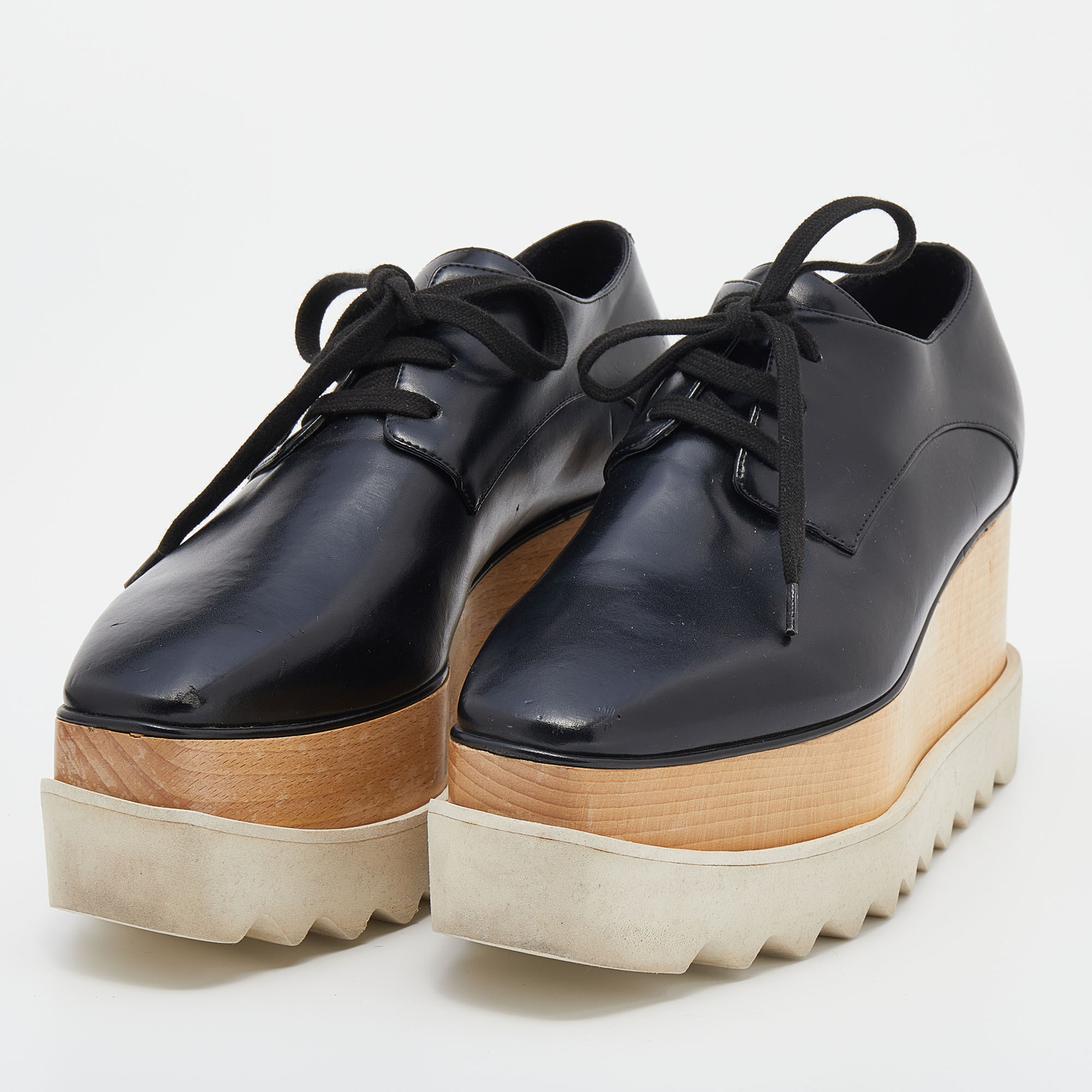 

Stella McCartney Black Faux Leather Elyse Platform Derby Sneakers Size