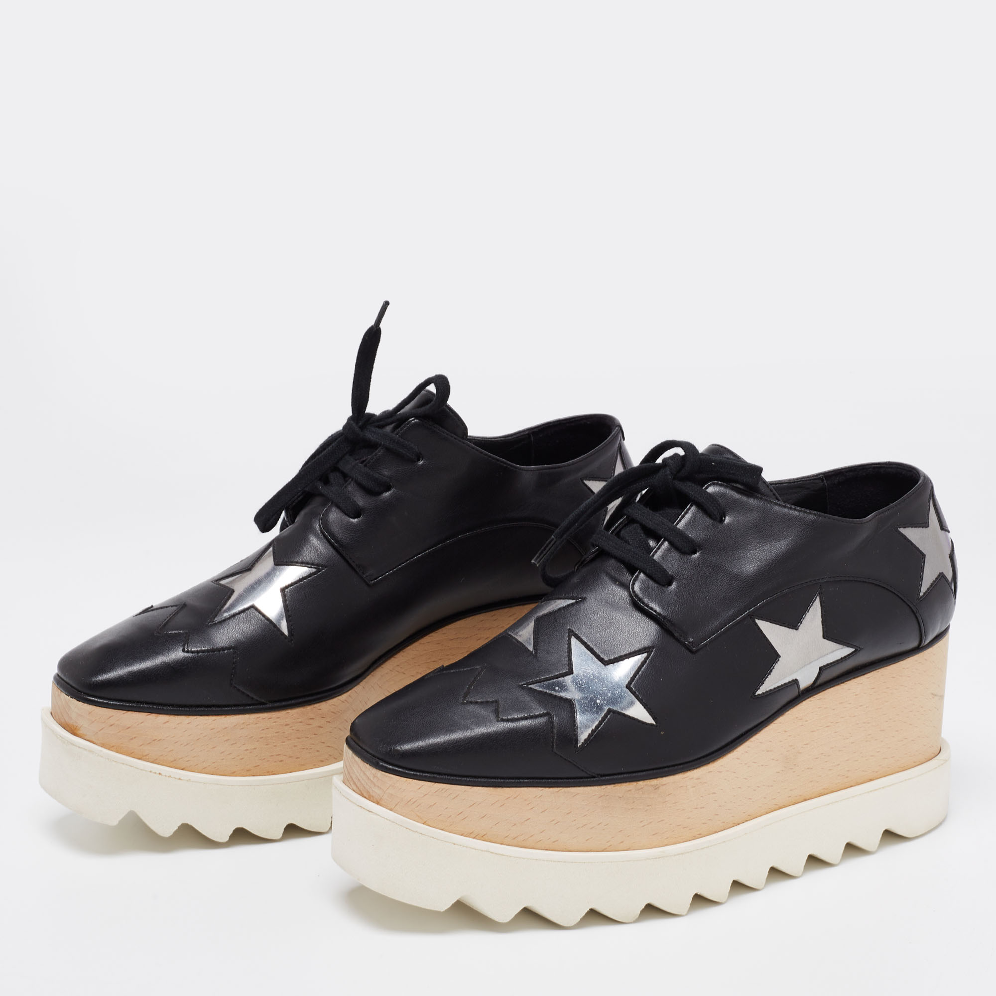 

Stella McCartney Black Faux Leather Elyse Star Platform Derby Size