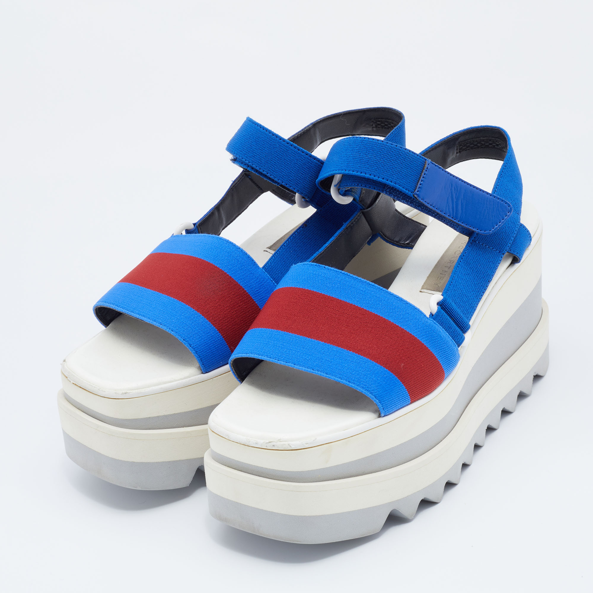 

Stella McCartney Blue/Red Fabric Striped Platform Sandals Size