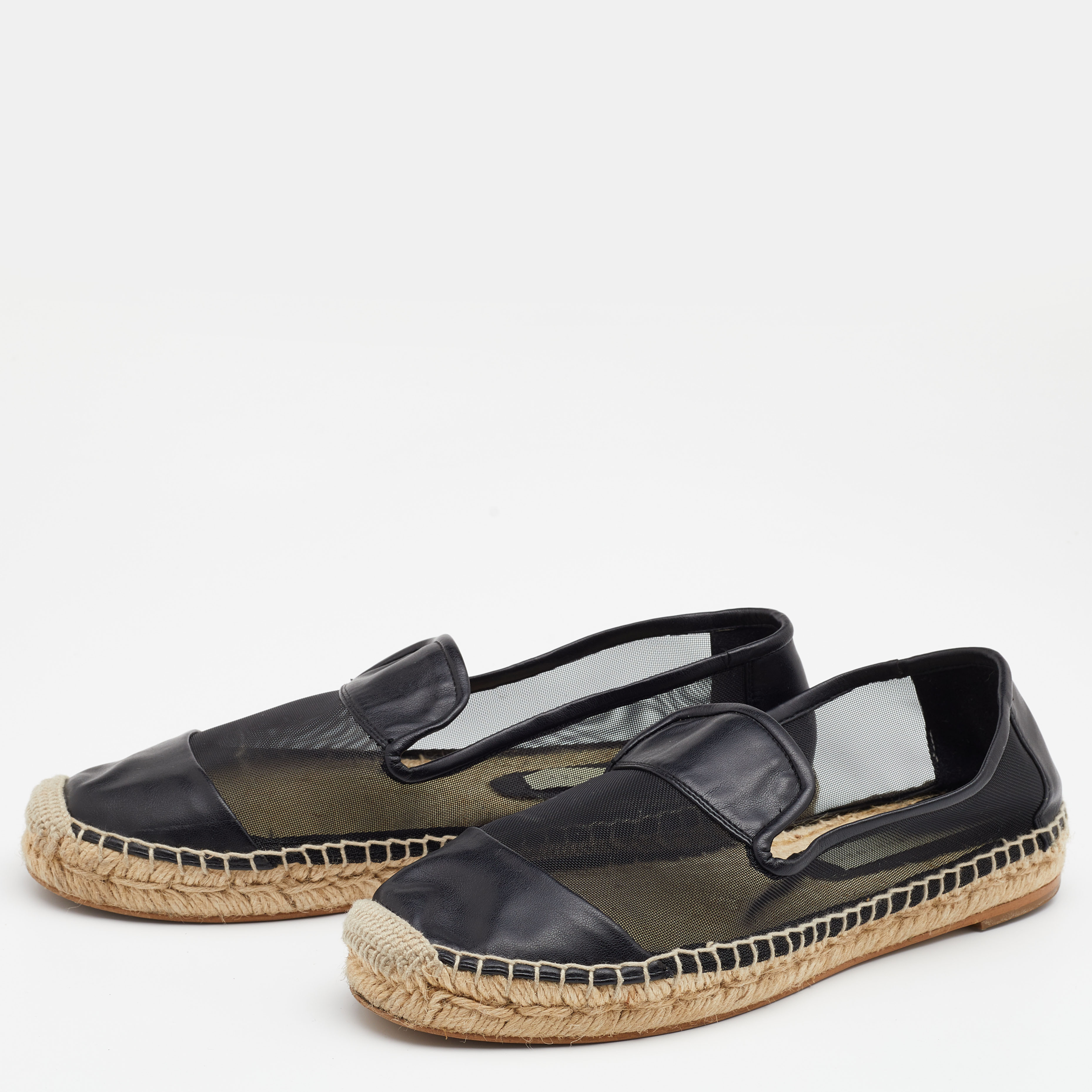 

Stella McCartney Black Faux Leather and Mesh Sheer Panel Espadrilles Size