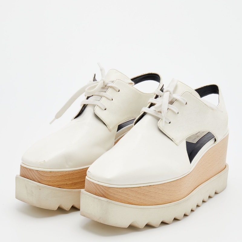 

Stella McCartney White Faux Leather Elyse Cut Out Platform Derby Sneakers Size 36