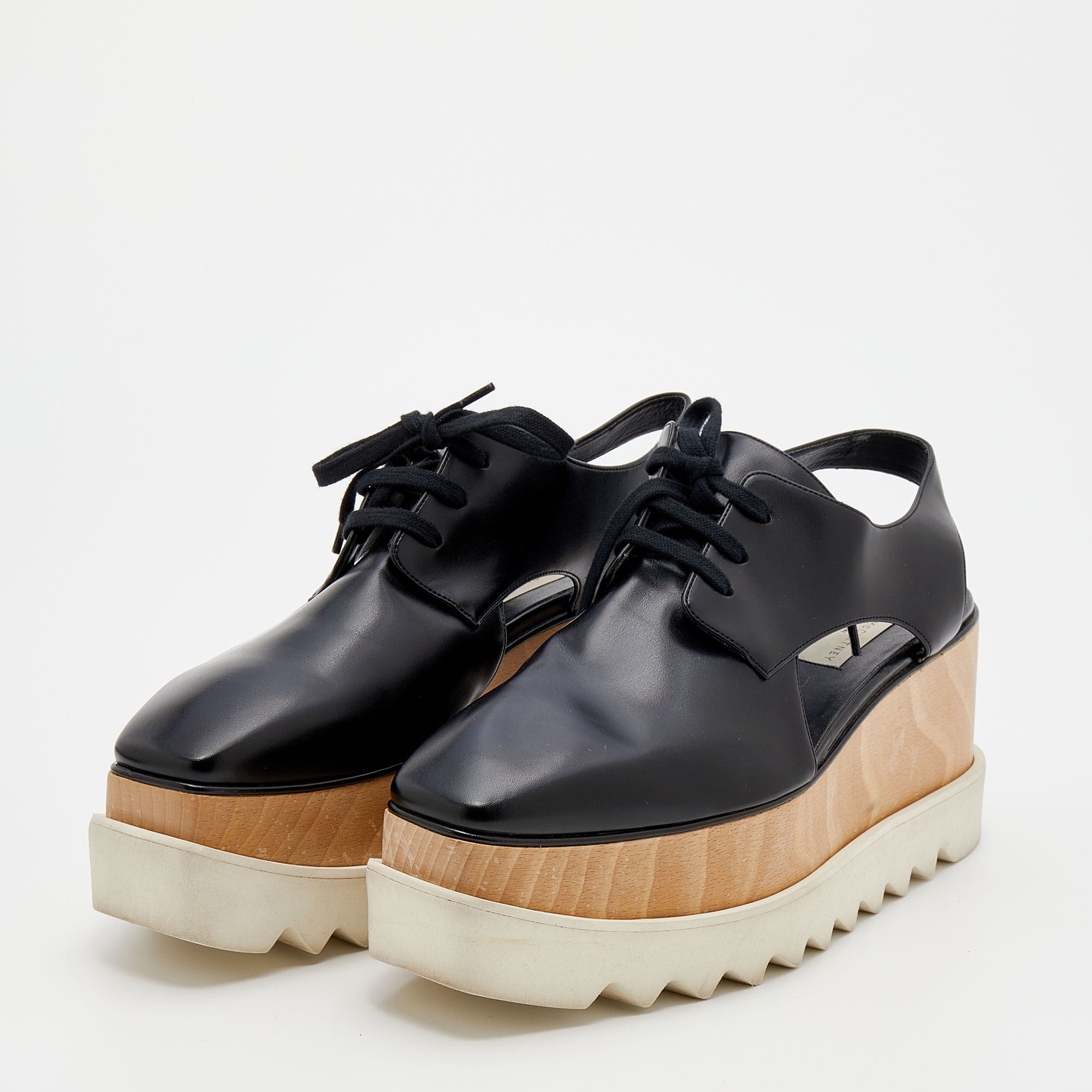 

Stella McCartney Black Faux Leather Elyse Cut Out Platform Derby Sneakers Size