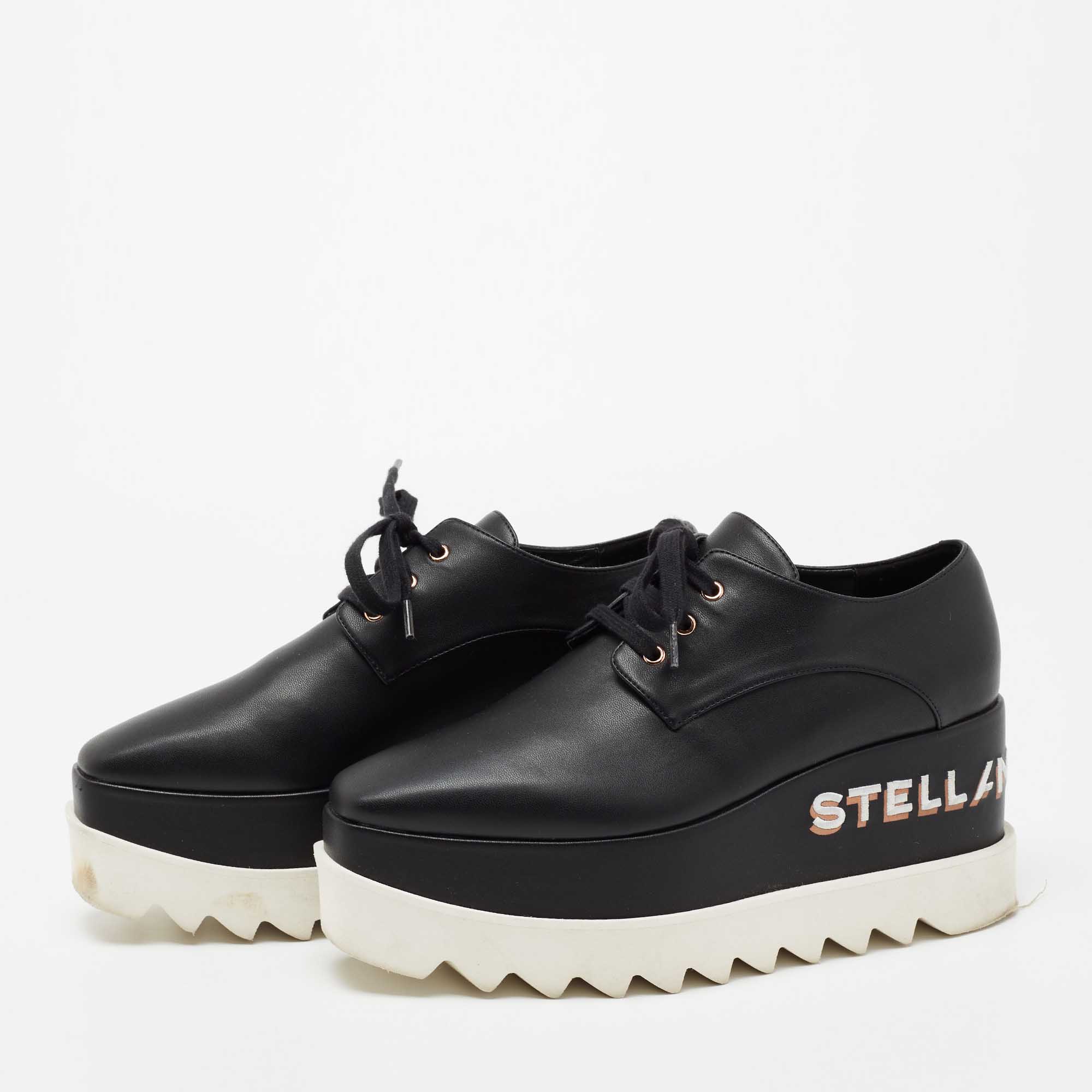 

Stella McCartney Black Faux Leather Elyse Platform Lace Up Derby Size