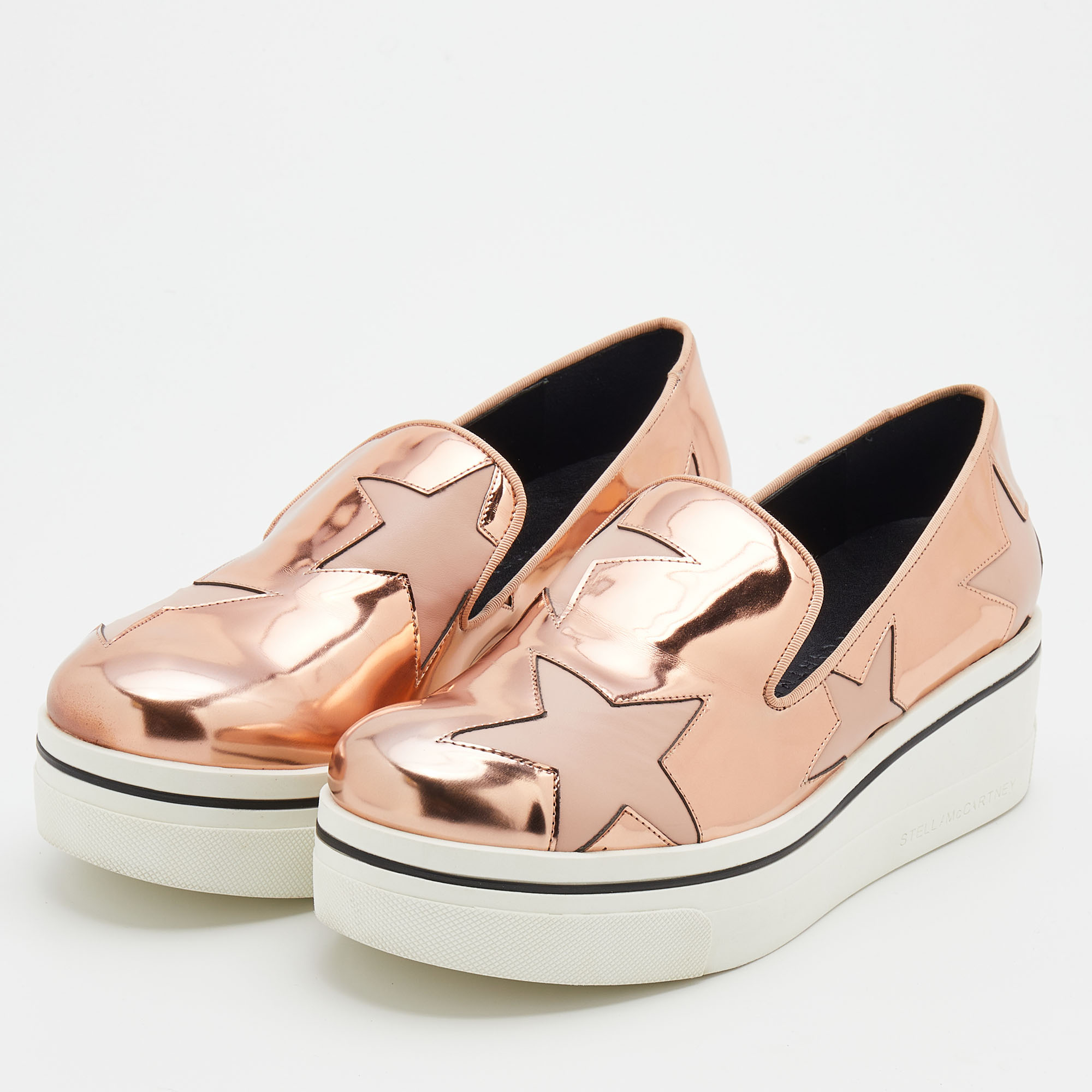 

Stella McCartney Metallic Rose Gold Faux Leather Binx Star Platform Slip On Sneakers Size, Pink