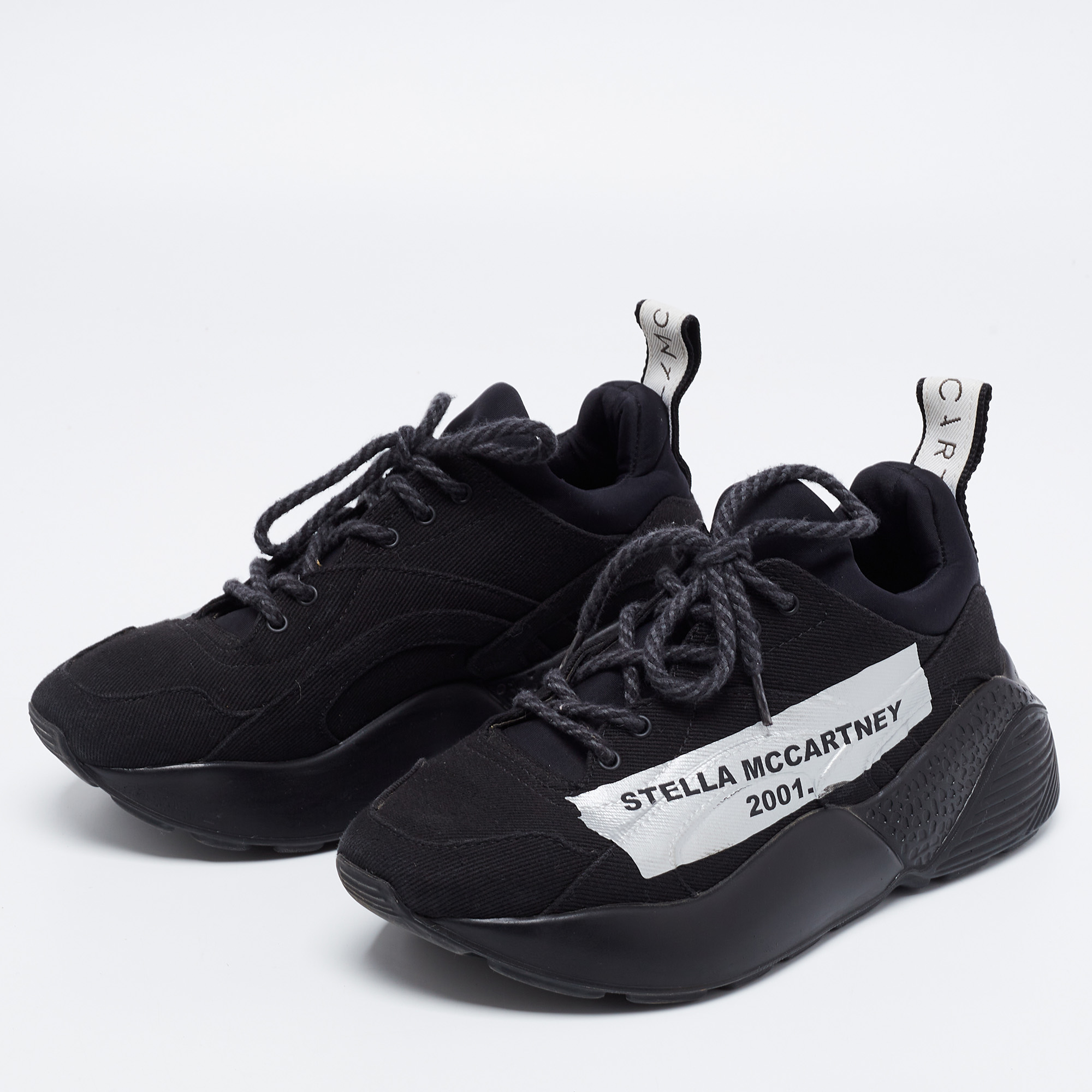 

Stella McCartney Black Canvas Eclypse Logo Low Top Sneakers Size