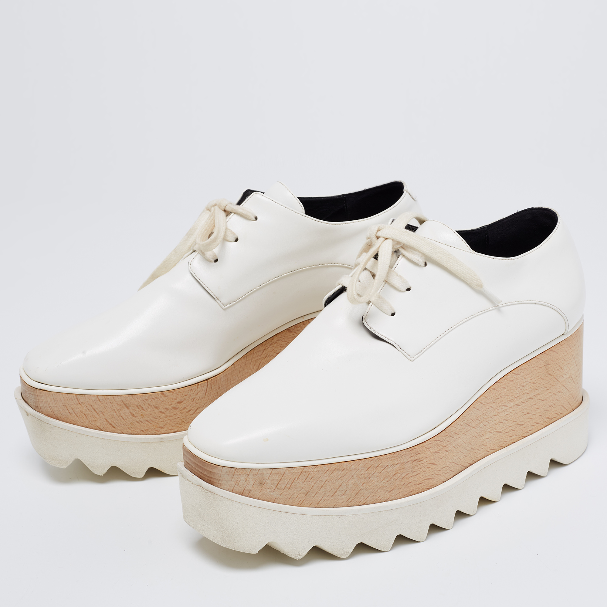 

Stella McCartney White Faux Leather Elyse Platform Sneakers Size
