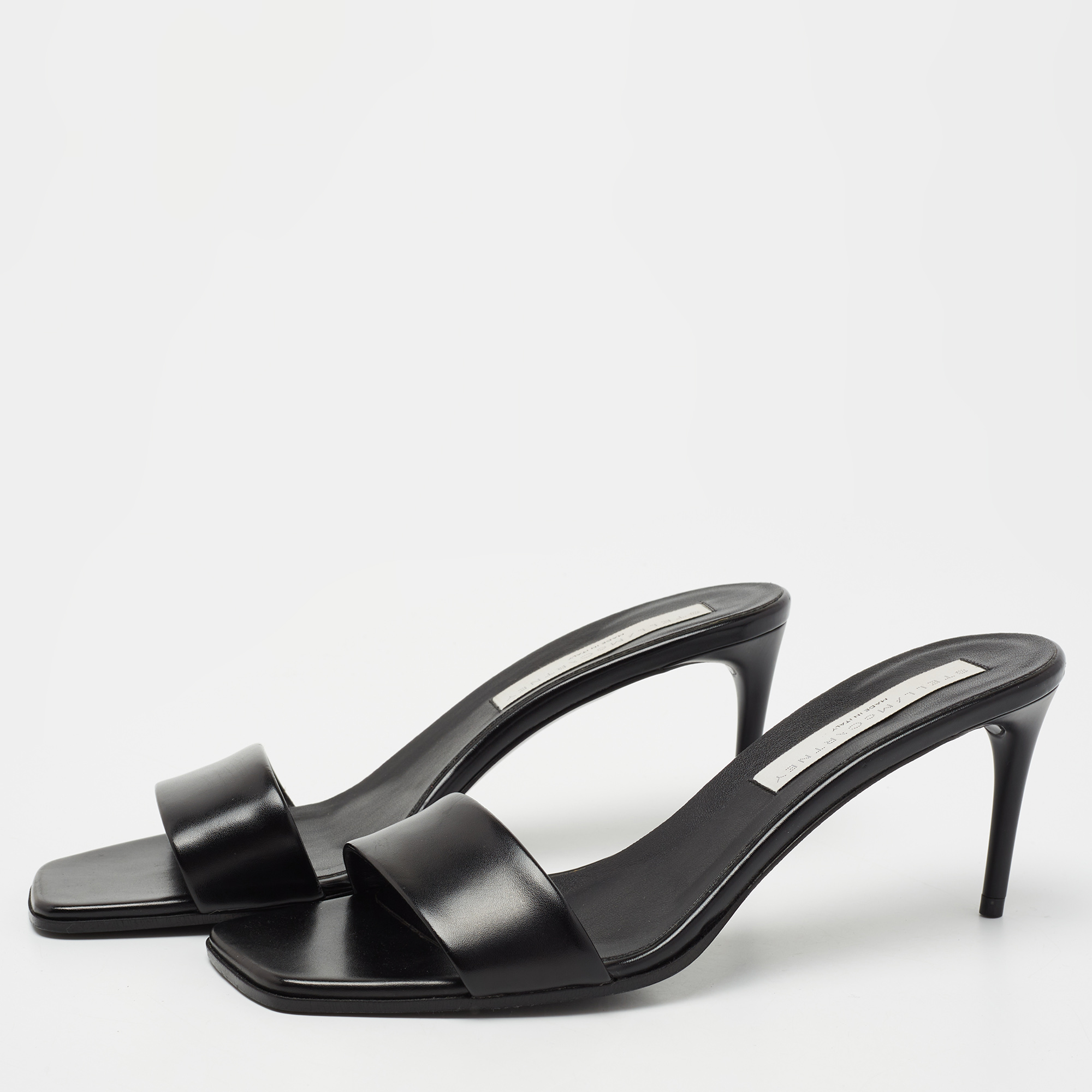 

Stella McCartney Black Faux Leather Slide Sandals Size