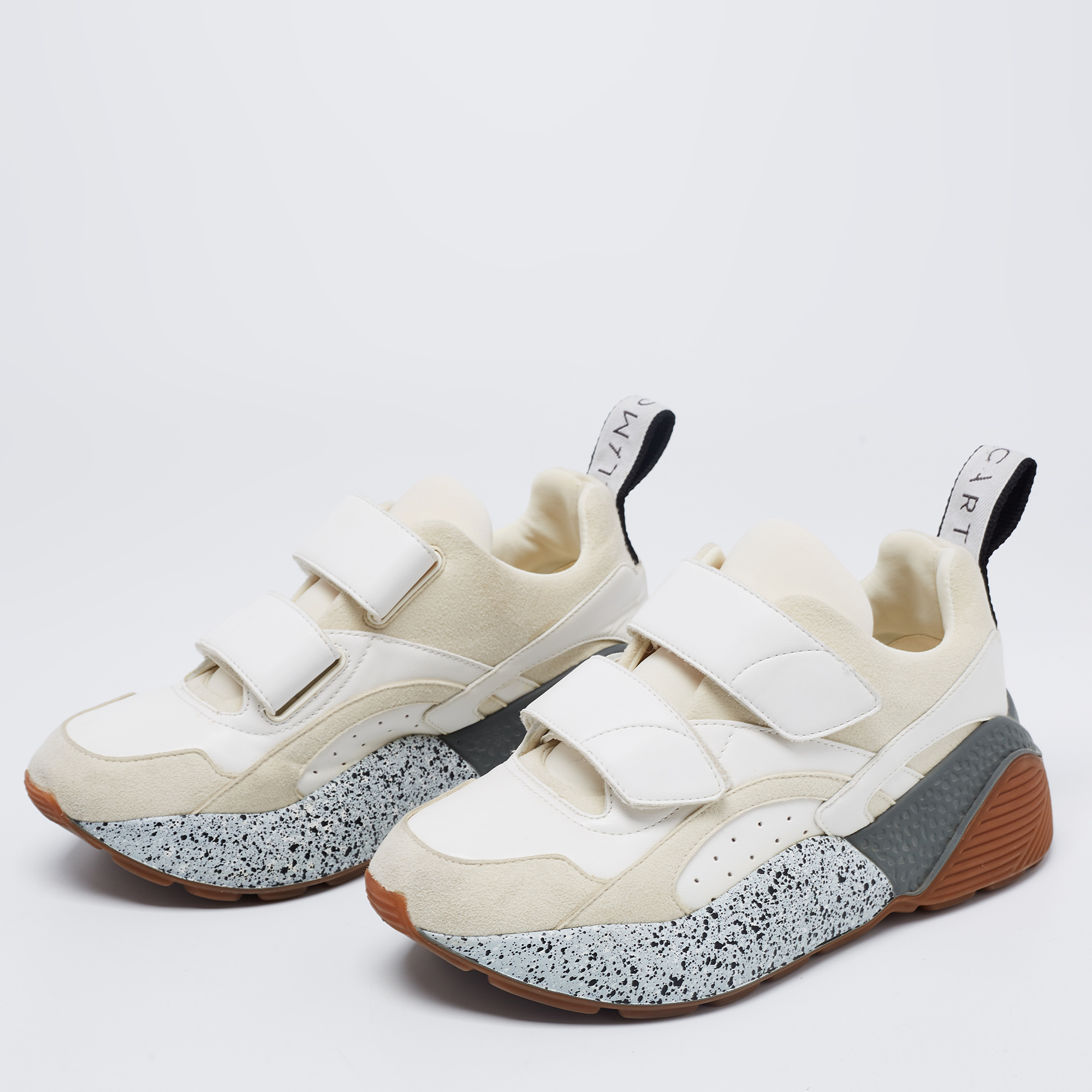 

Stella McCartney Cream/White Faux Suede And Faux Leather Eclypse Velcro Strap Sneakers Size