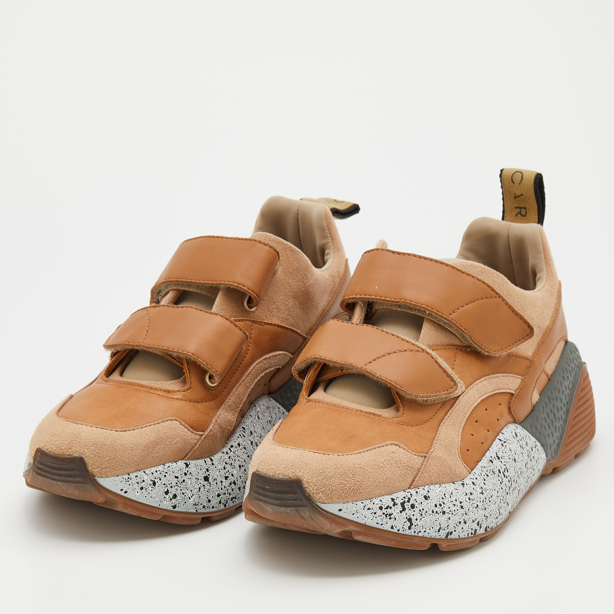 

Stella McCartney Beige Faux Suede And Faux Leather Eclypse Velcro Strap Sneakers Size
