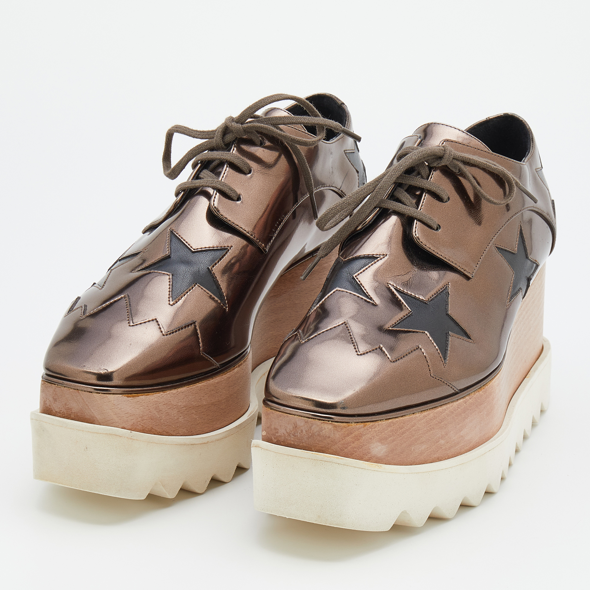 

Stella McCartney Brown/Black Leather Elyse Star Platform Lace Up Derby Sneakers Size
