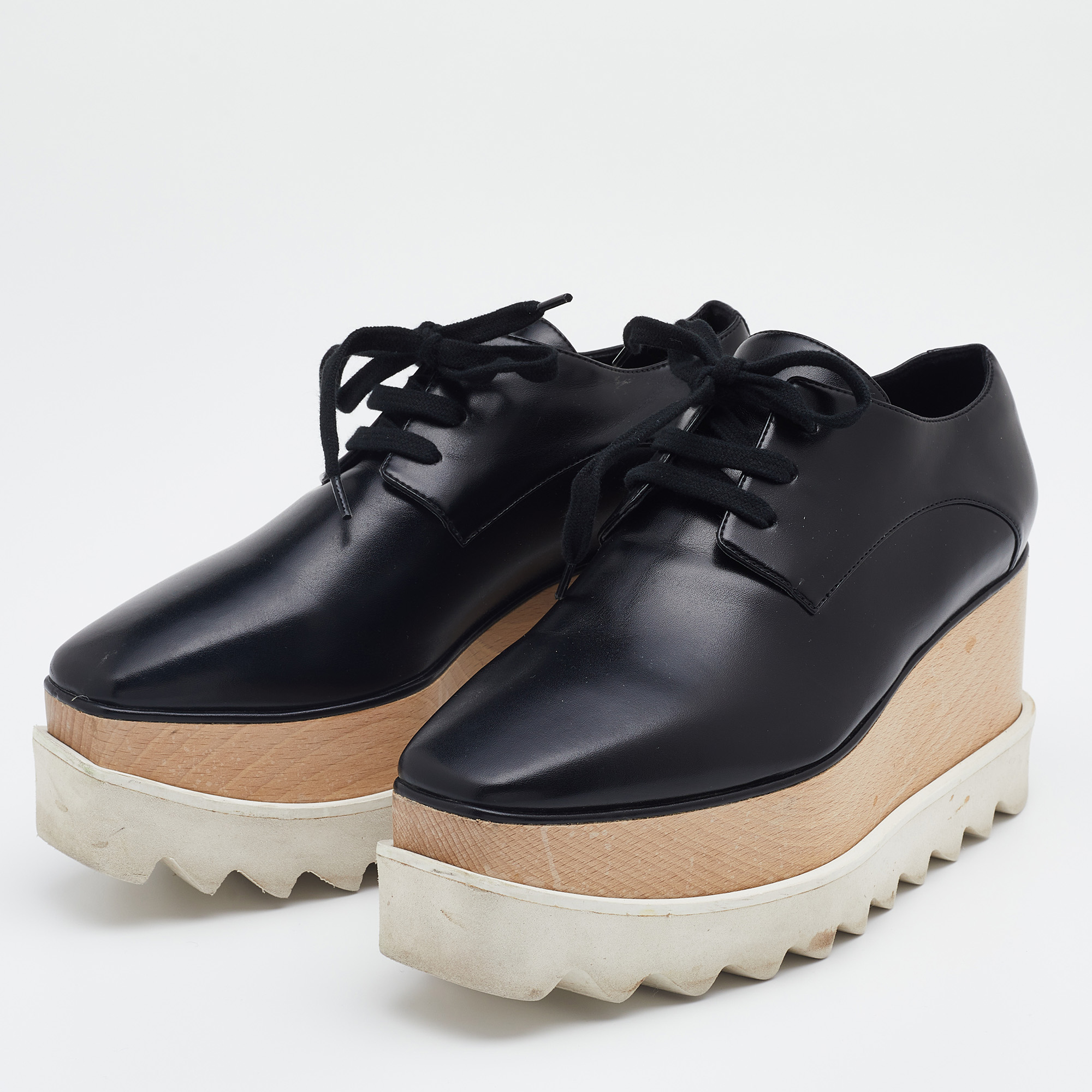 

Stella McCartney Black Faux Leather Elyse Derby Lace Up Platform Sneakers Size