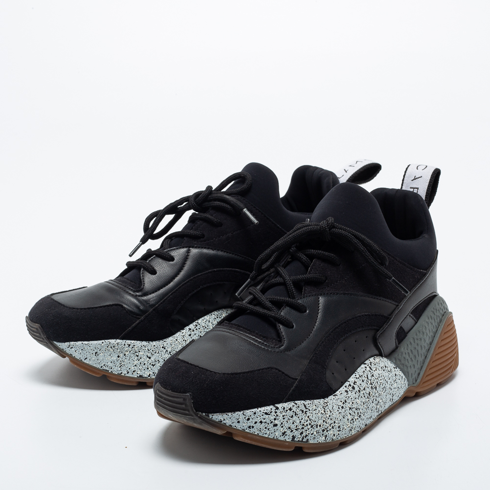 

Stella McCartney Black Faux Leather and Suede Eclypse Sneakers Size