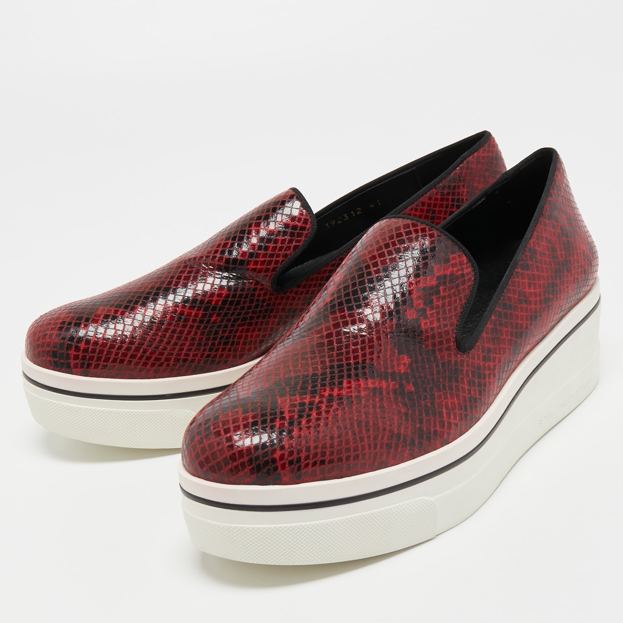 

Stella McCartney Red/Black Faux Python Leather Platform Sneakers Size