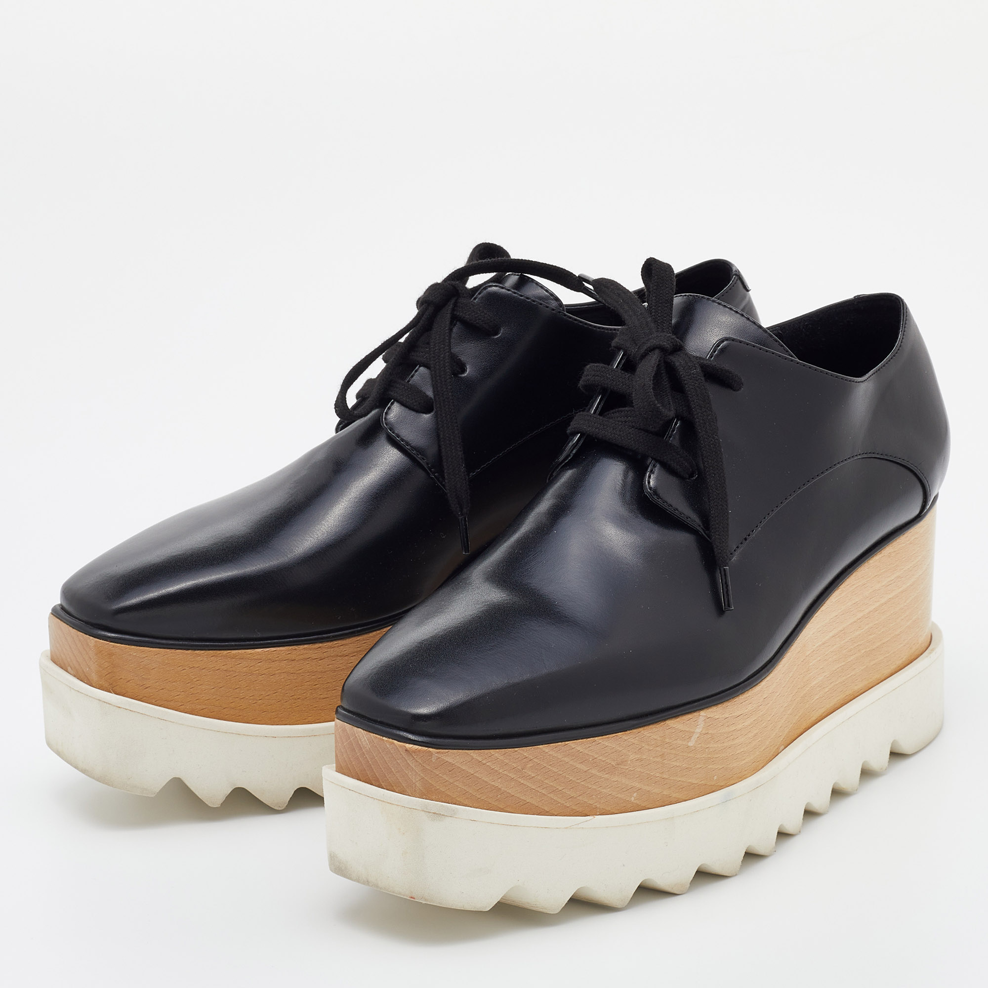 

Stella McCartney Black Faux Leather Elyse Platform Derby Sneakers Size