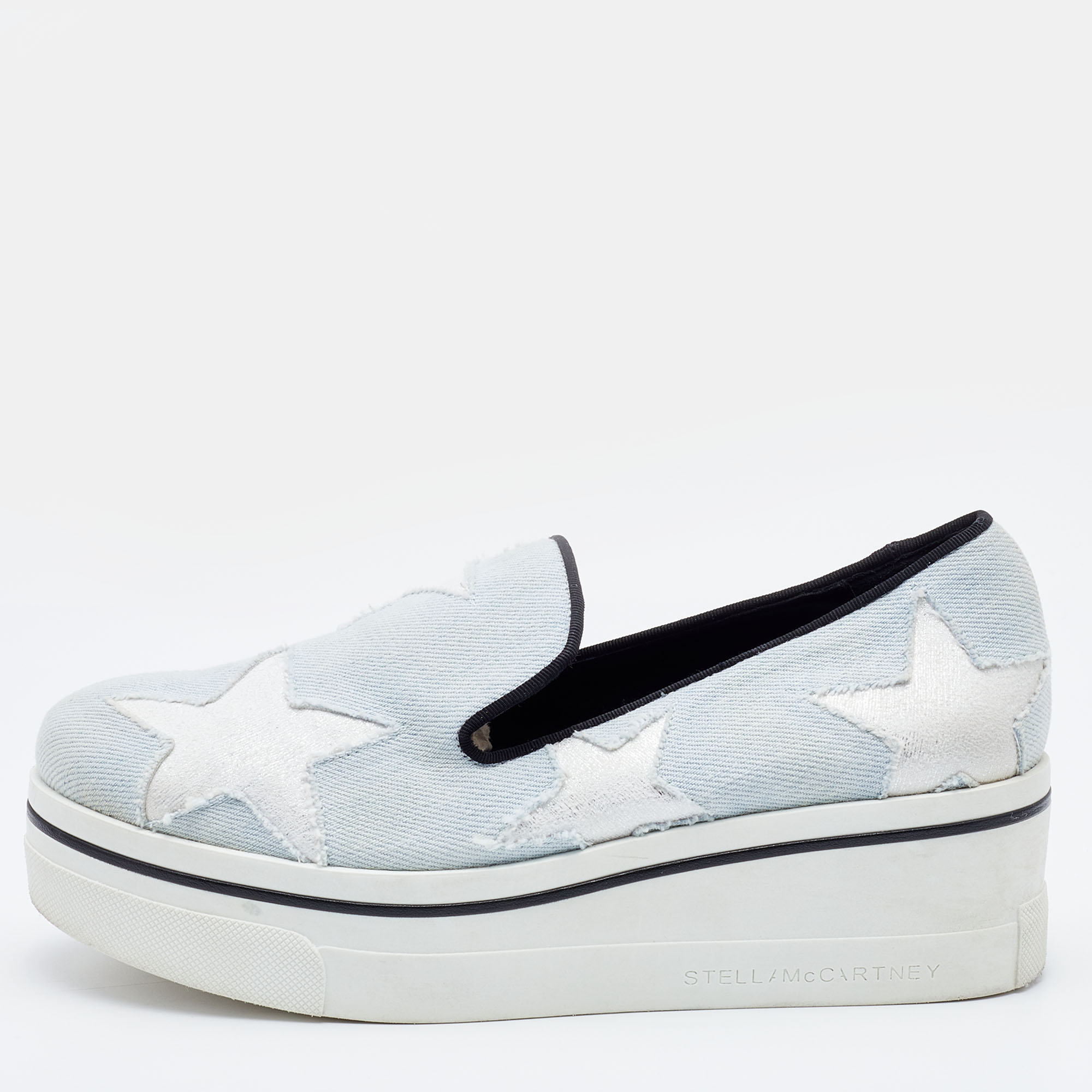 Pre-owned Stella Mccartney Light Blue Denim Binx Star Platform Sneakers Size 36