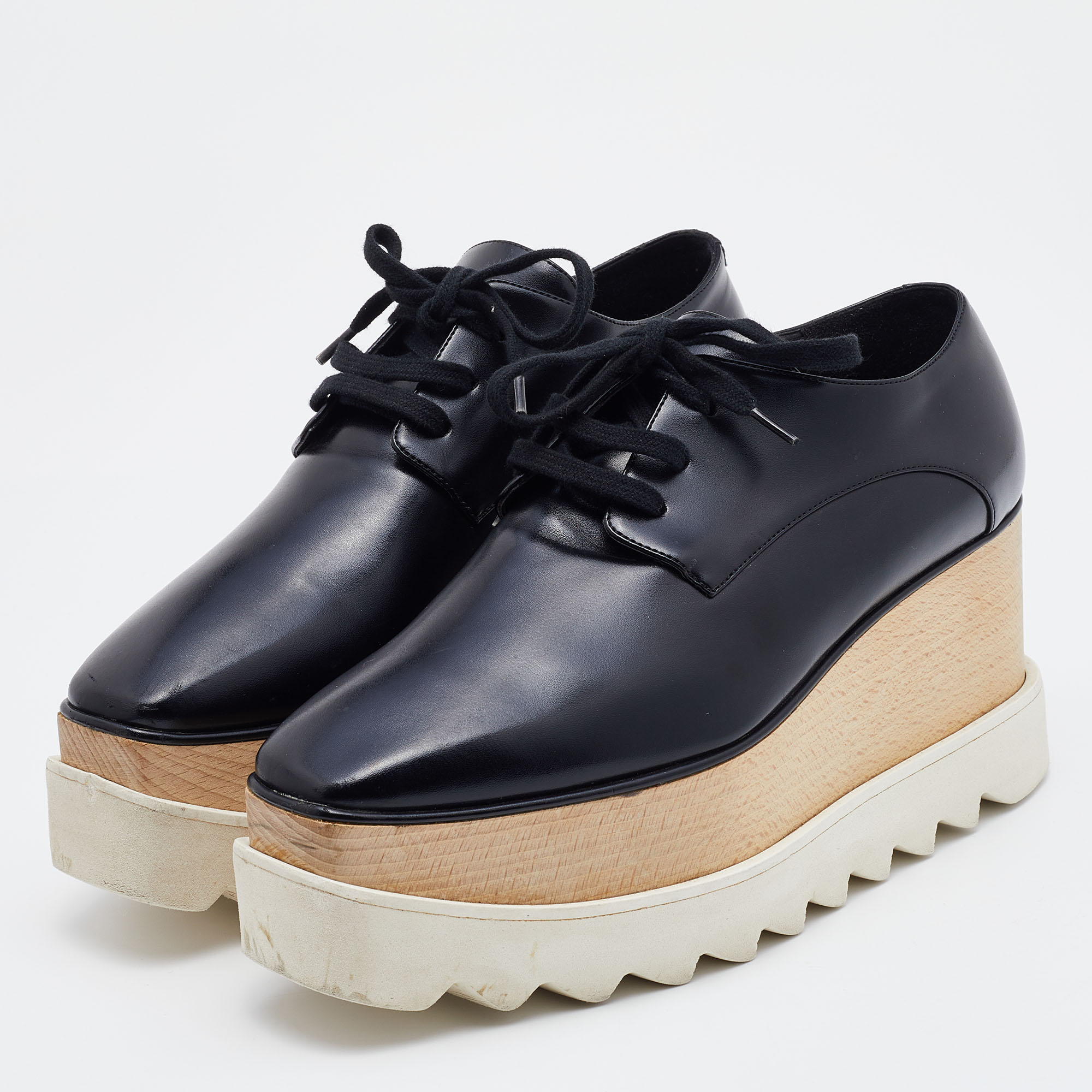 

Stella McCartney Black Faux Leather Elyse Platform Derby Sneakers Size