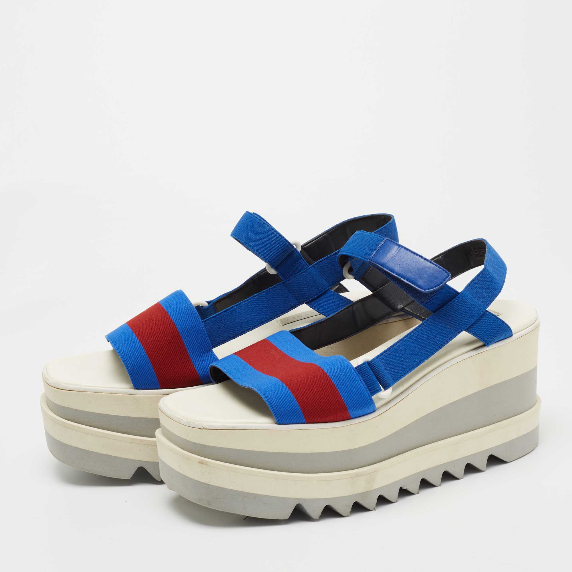 

Stella McCartney Blue/Red Striped Fabric Platform Sandals Size