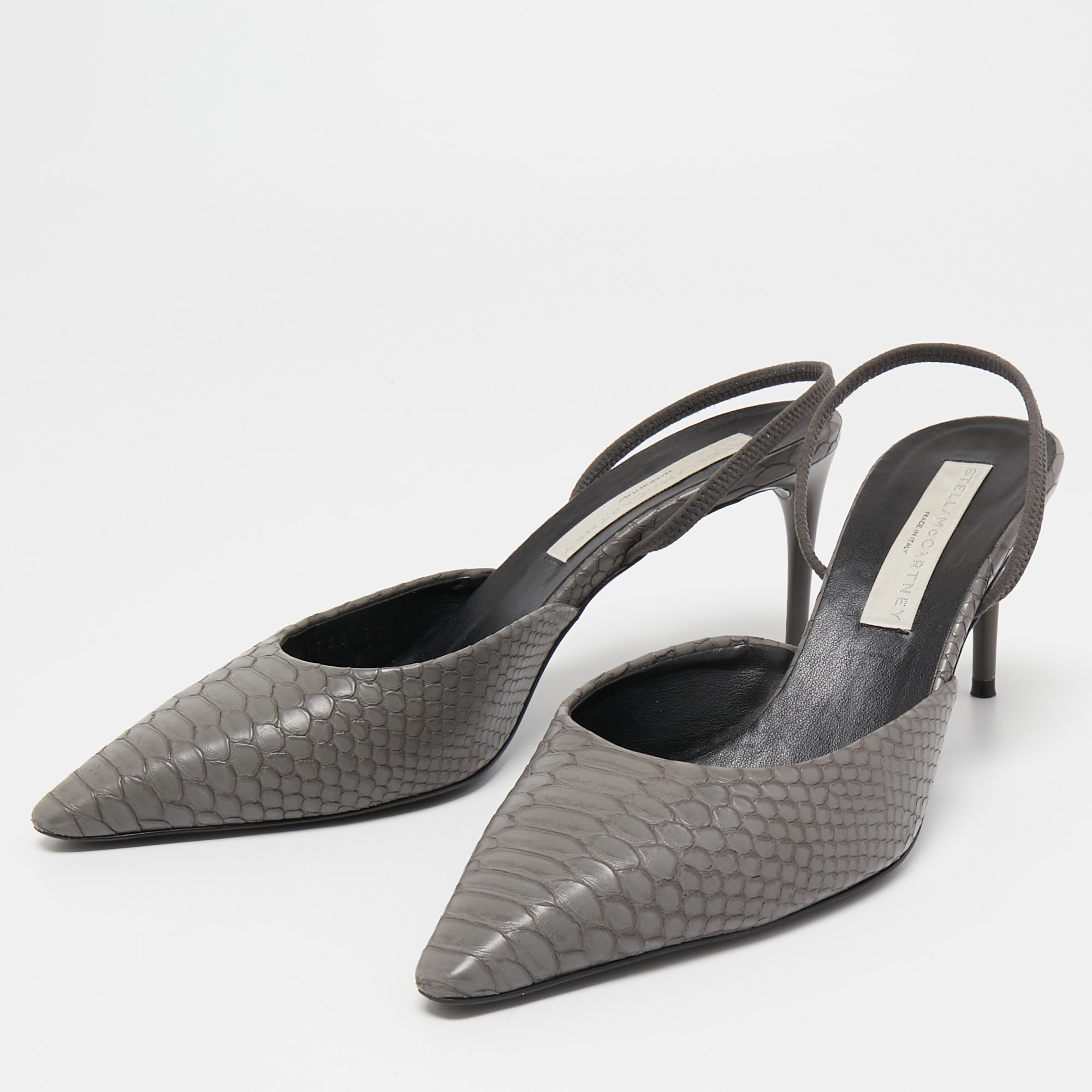 

Stella McCartney Grey Python Embossed Slingback Pumps Size