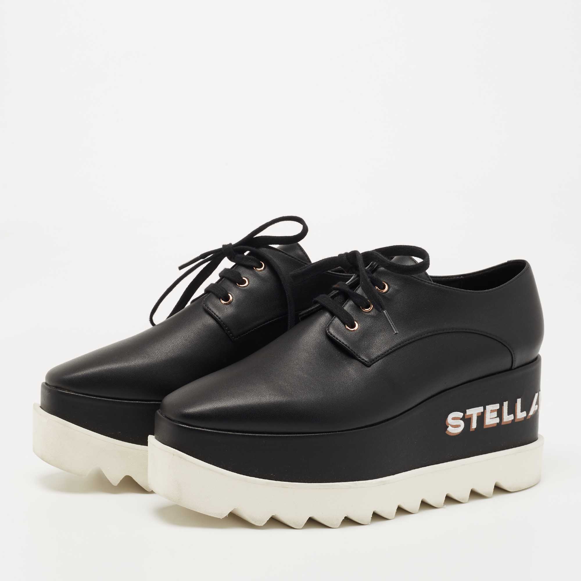 

Stella McCartney Black Faux Leather Elyse Platform Derby Sneakers Size