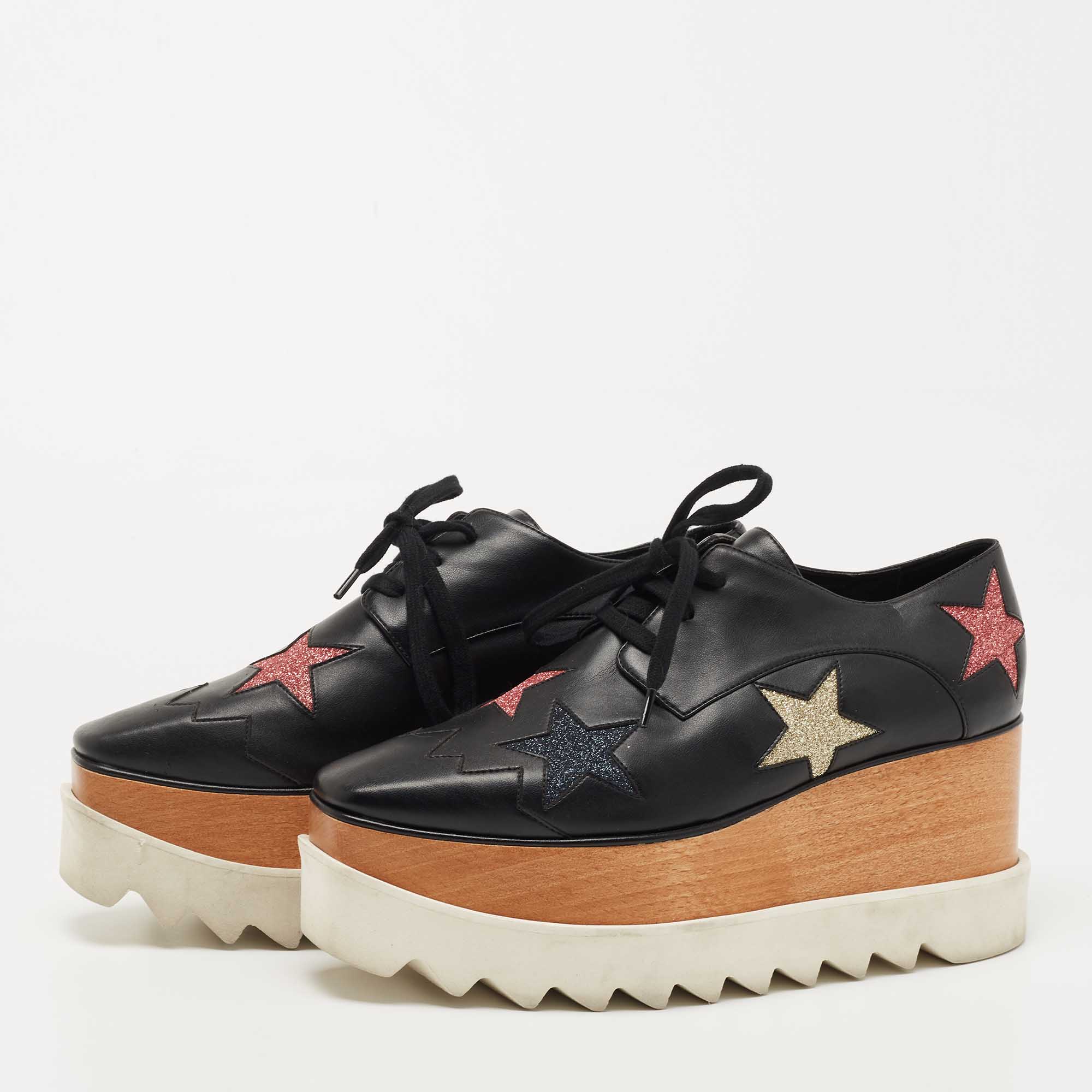 

Stella McCartney Black Faux Leather Elyse Star Sneakers Size