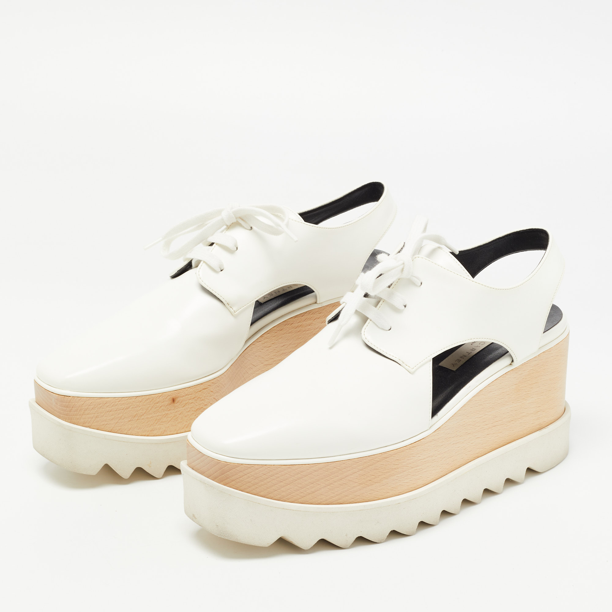 

Stella McCartney White Faux Leather Elyse Slingback Platform Sneakers Size