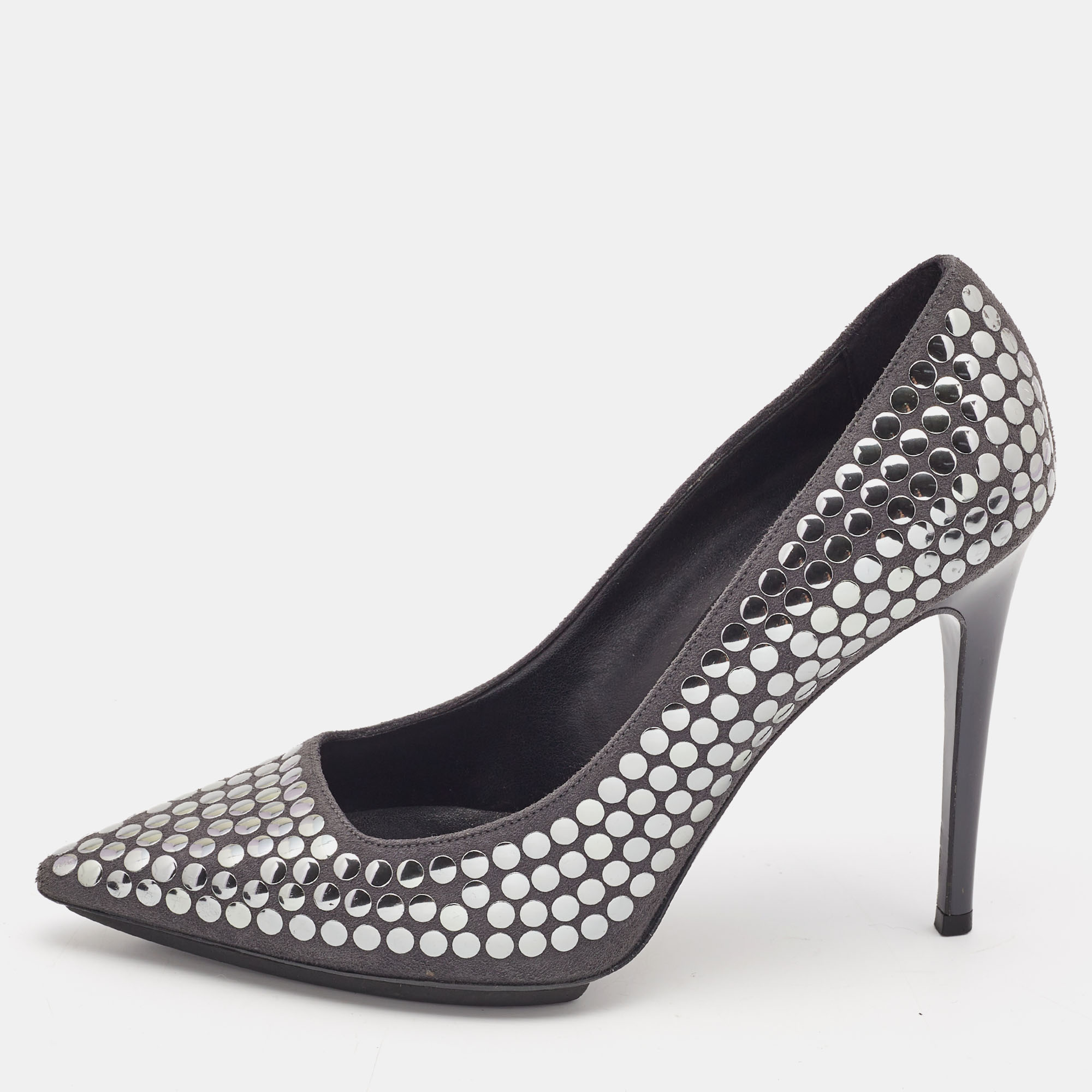 

Stella McCartney Grey Studded Faux Suede Pointed Toe Pumps Size
