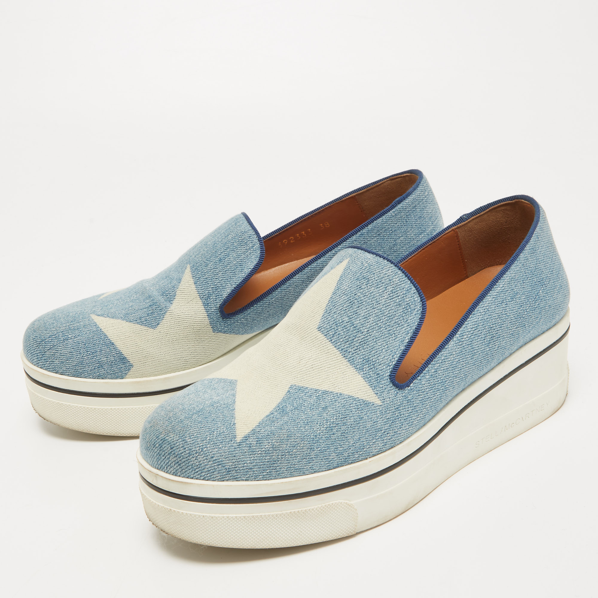

Stella McCartney Light Blue Denim Binx Star Platform Slip On Sneakers Size