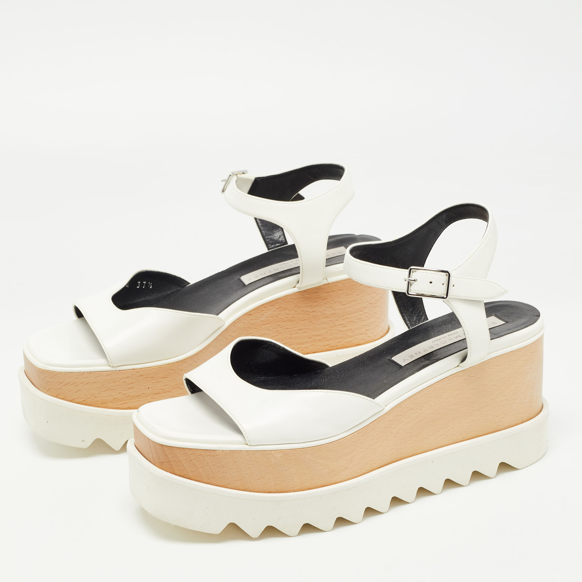 

Stella McCartney White Faux Leather Ankle Strap Wedge Sandals Size