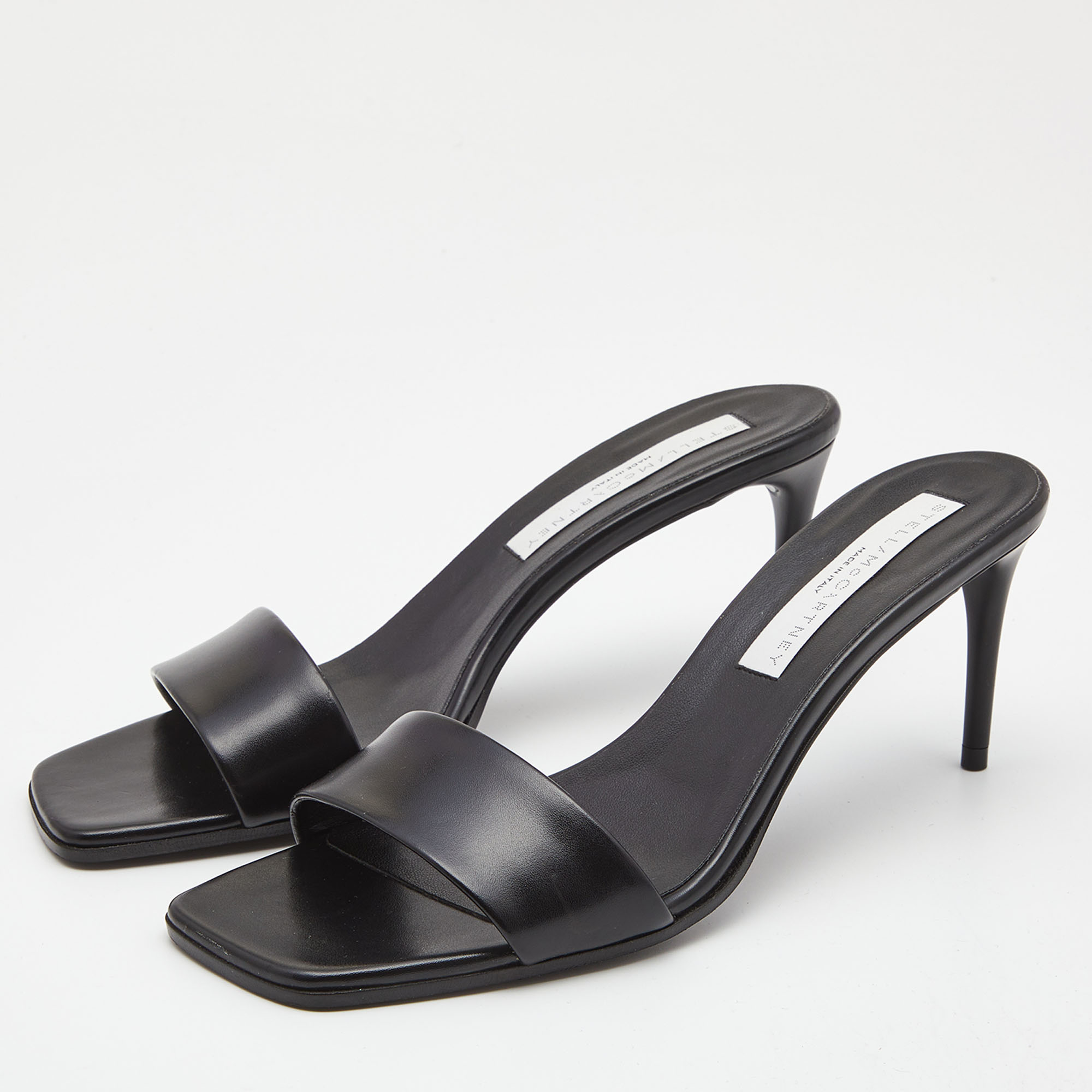

Stella McCartney Black Faux Leather Open Toe Slide Sandals Size