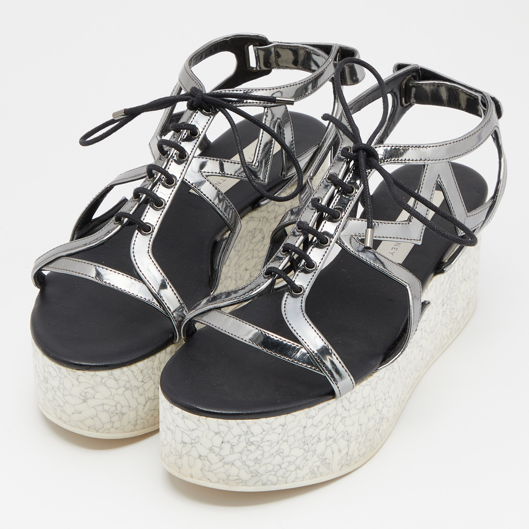 

Stella McCartney Metallic Grey Faux Leather Hackney Platform Sandals Size