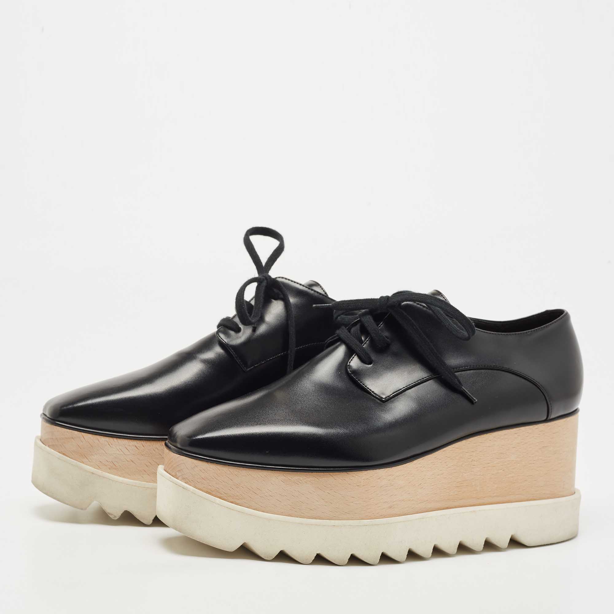 

Stella McCartney Black Faux Leather Elyse Platform Derby Sneakers Size