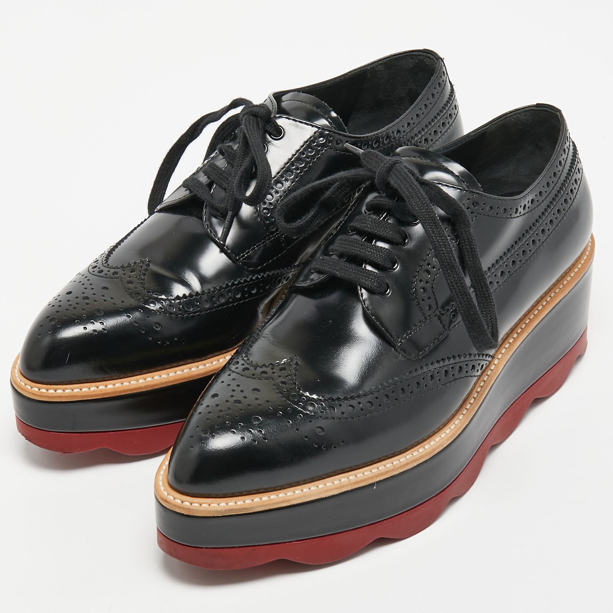 

Prada Black Brogue Leather Platform Derby Sneaker Size