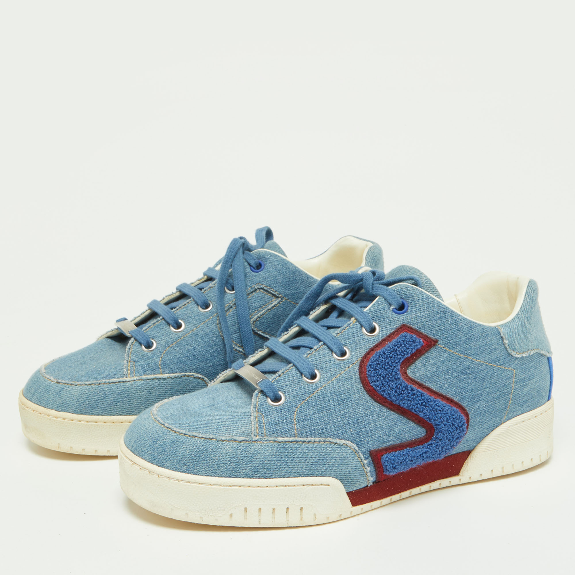 

Stella McCartney Blue Denim Embroidered Logo Low Top Sneakers Size