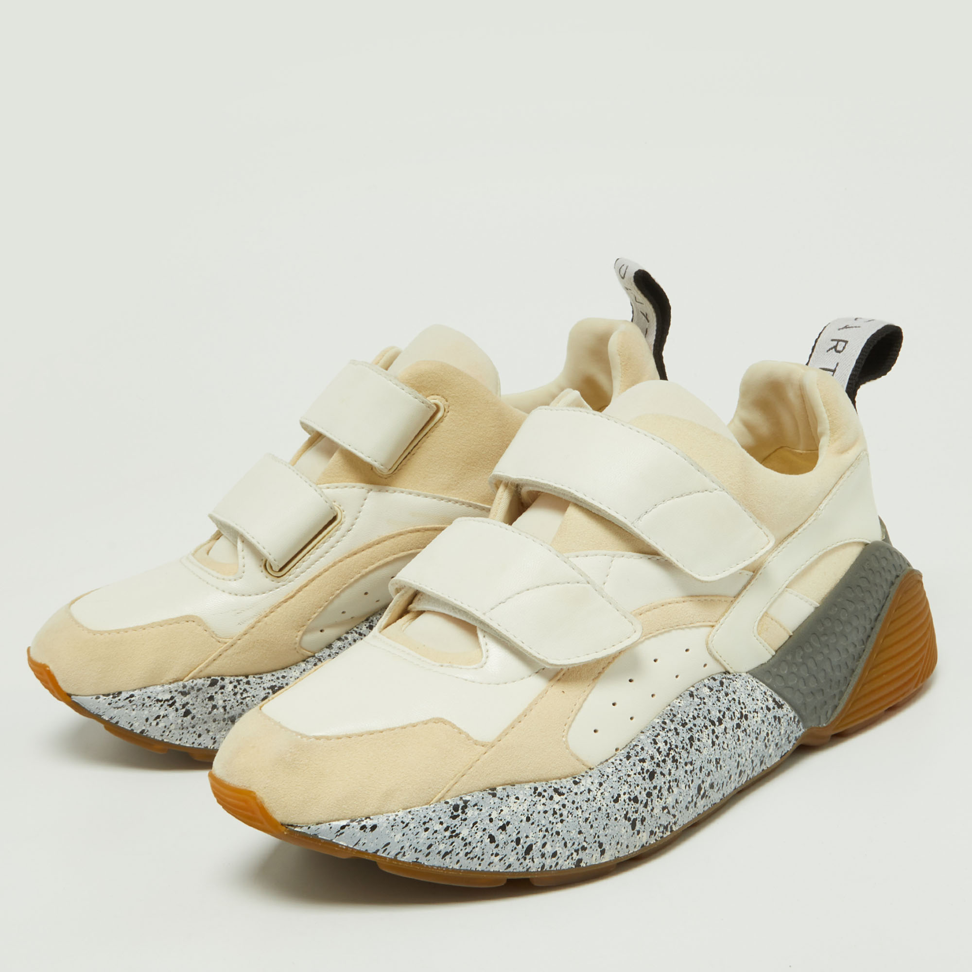 

Stella McCartney Cream/White Faux Suede and Faux Leather Eclypse Velcro Strap Sneakers Size