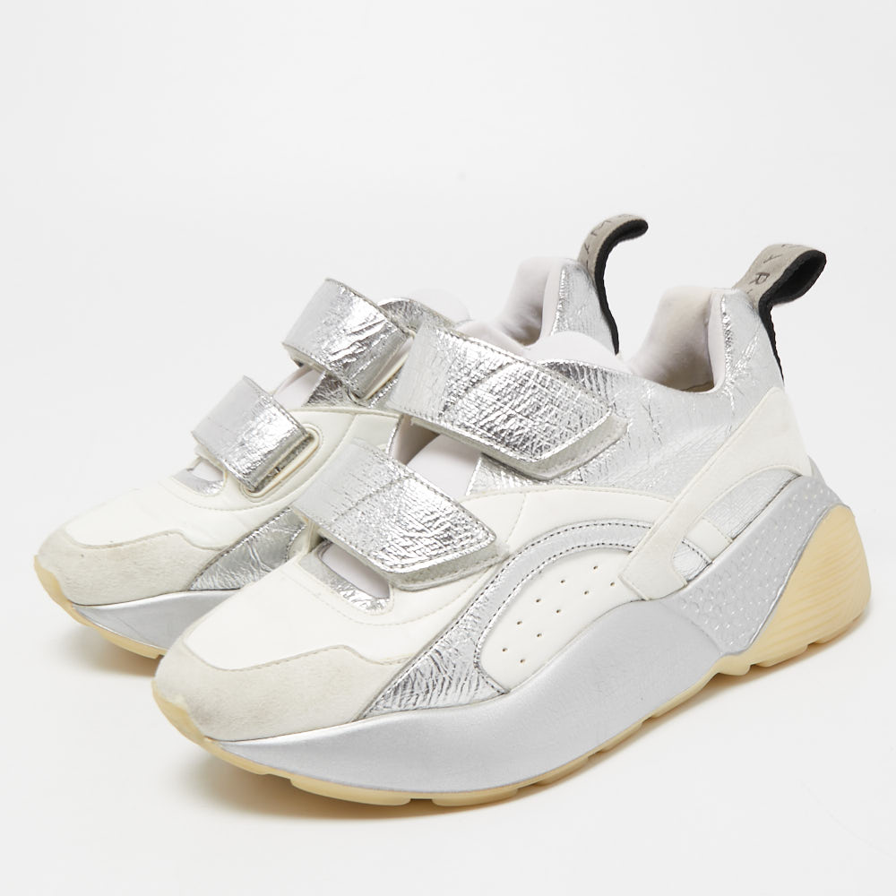 

Stella McCartney White/Silver Faux Leather Eclypse Sneakers Size