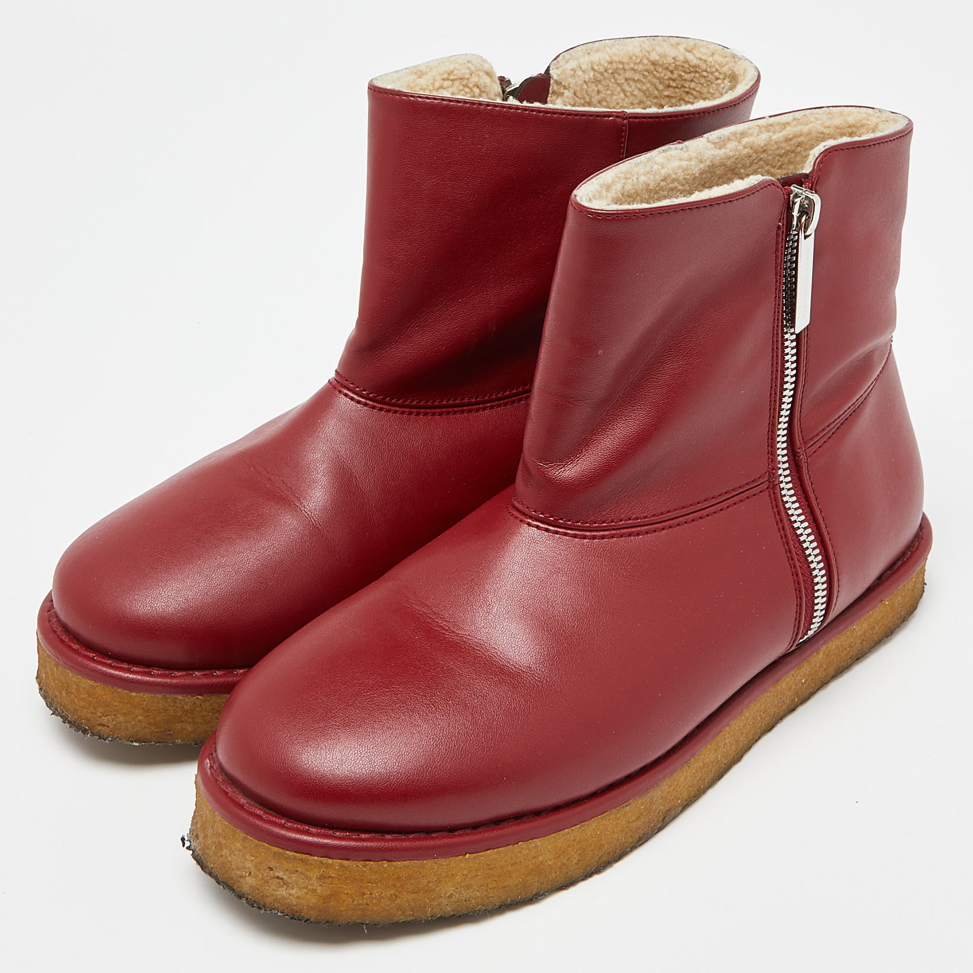 

Stella McCartney Burgundy Faux Leather Ankle Boots Size