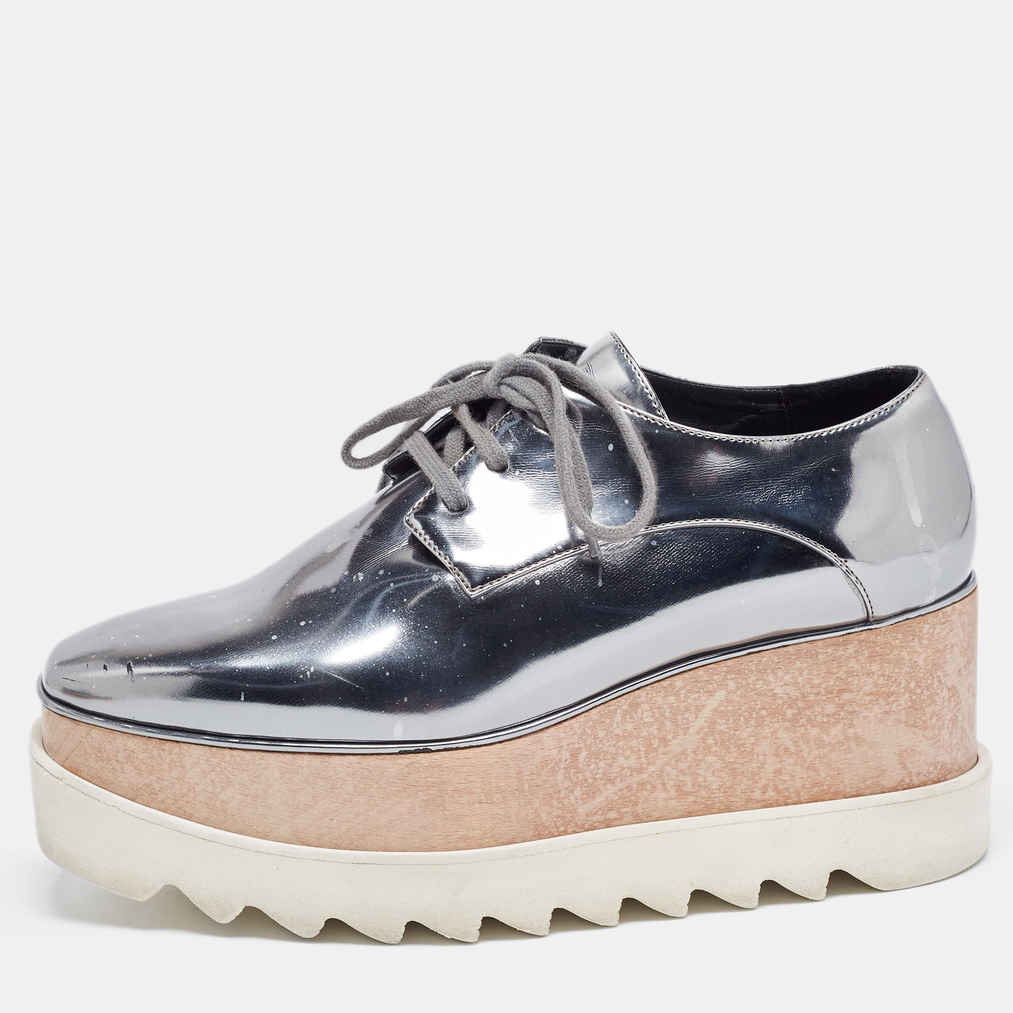 

Stella McCartney Sliver Faux Leather Elyse Platform Derby Sneakers Size, Silver