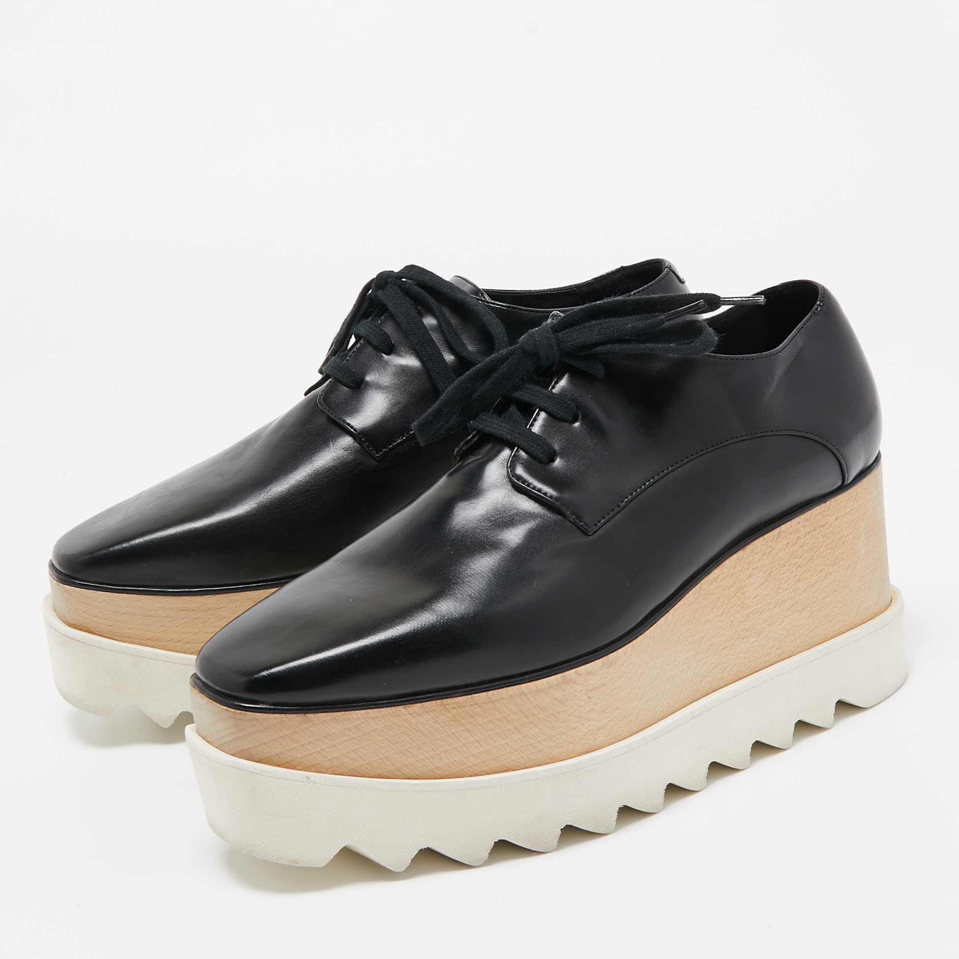 

Stella McCartney Black Faux Leather Elyse Sneakers Size