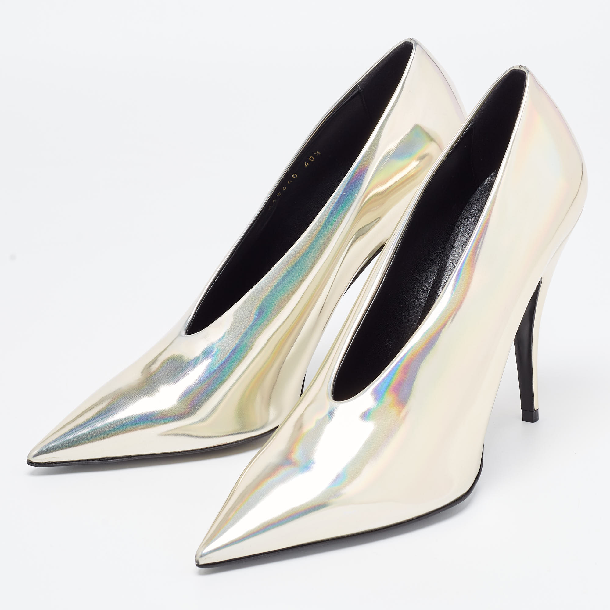 Stella McCartney Iridescent Faux Patent Leather V Neck Pointed Toe Pumps Size 40.5 