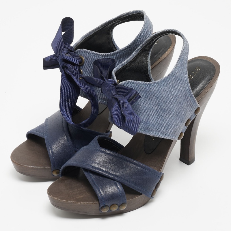 

Stella McCartney Blue Canvas and Nubuck Lace Up Sandals Size