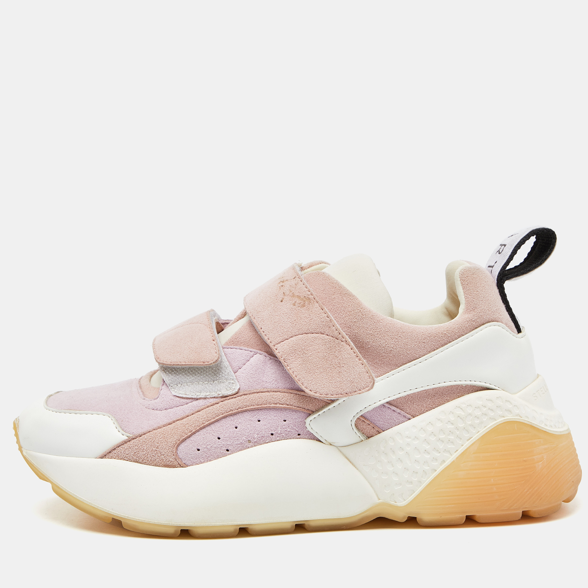 Pre-owned Stella Mccartney Pink/white Faux Leather And Faux Suede Eclypse Lace Up Sneakers Size 37