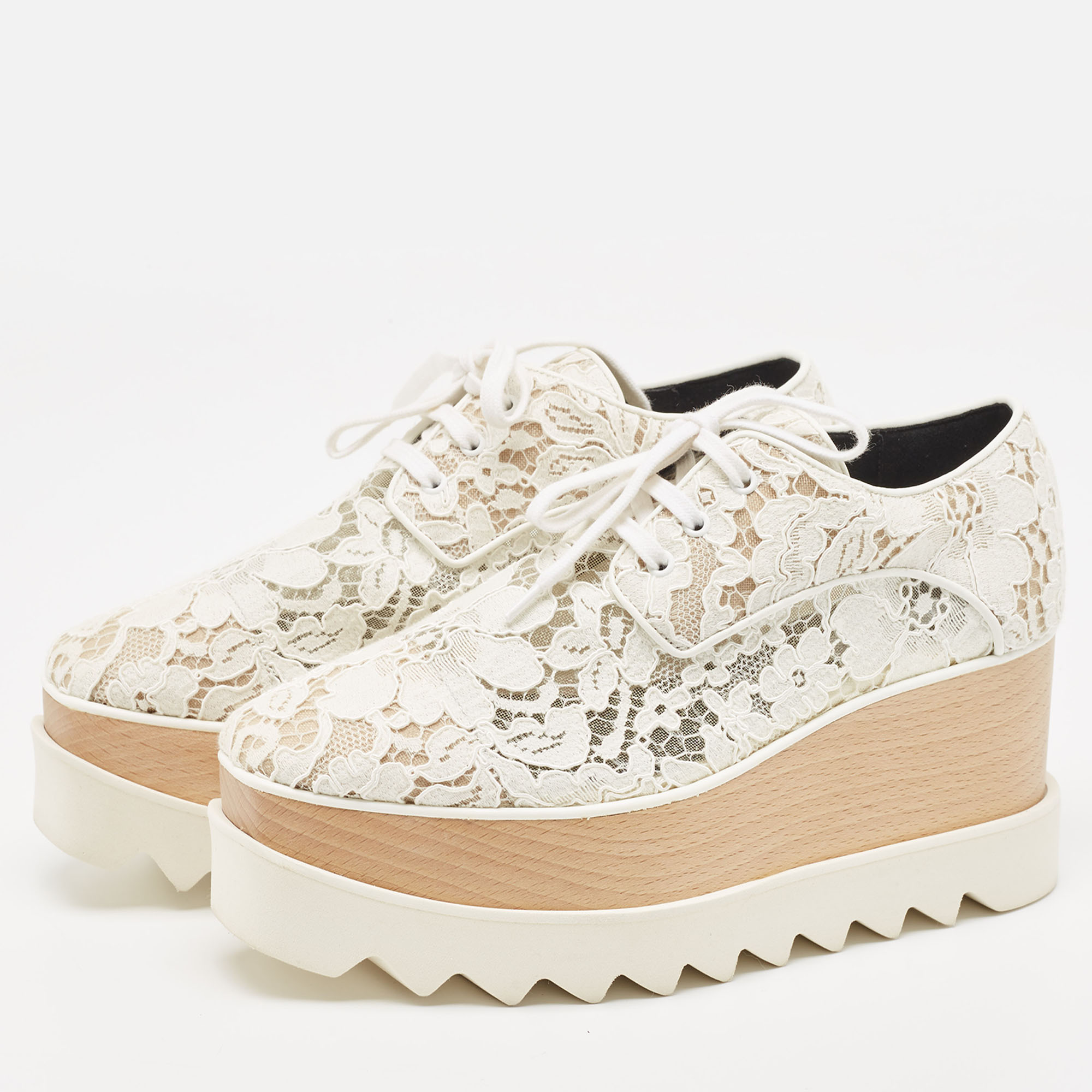 

Stella McCartney White Lace Elyse Platform Lace Up Sneakers Size