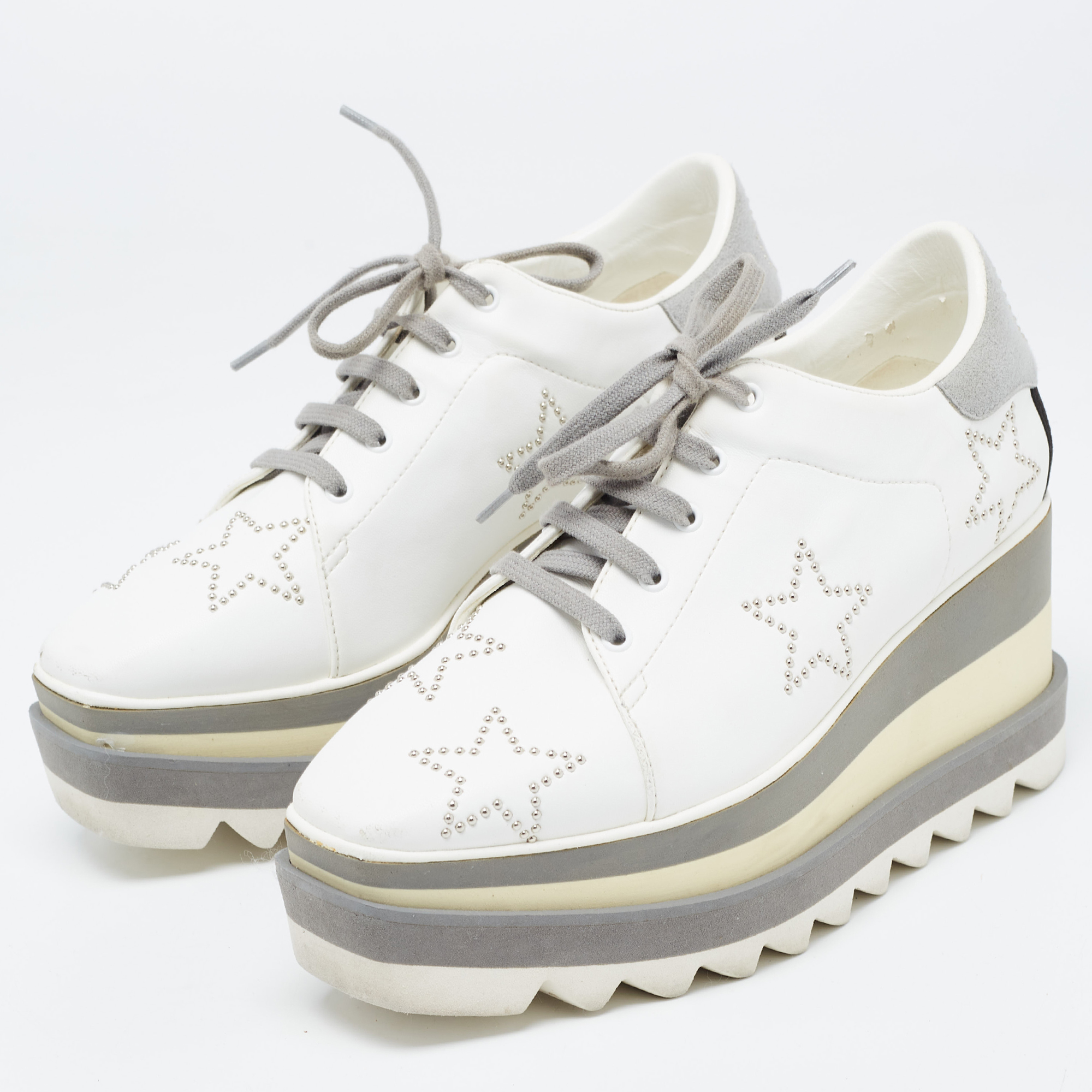 

Stella McCartney White/Grey Faux Leather And Suede Elyse Star Sneakers Size, Tan