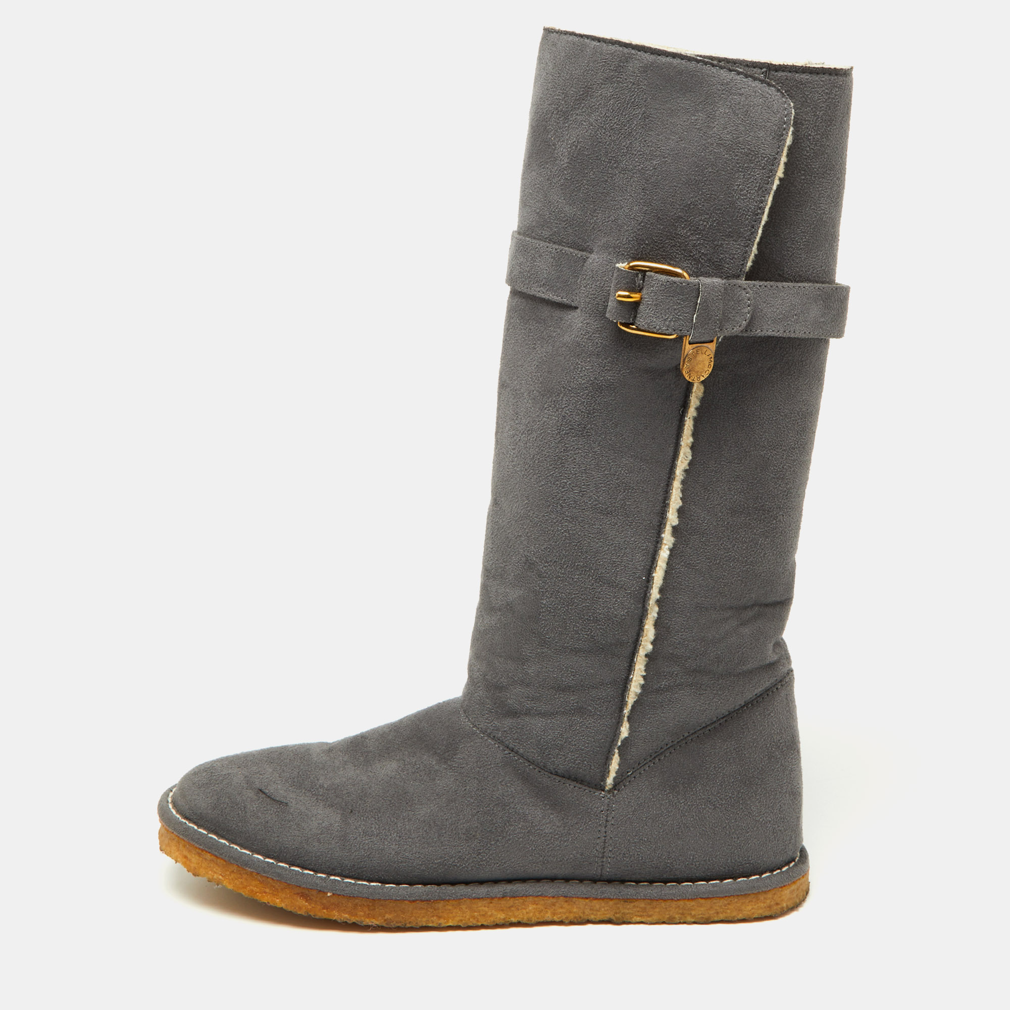 

Stella McCartney Grey Faux Suede Calf Length Boots Size