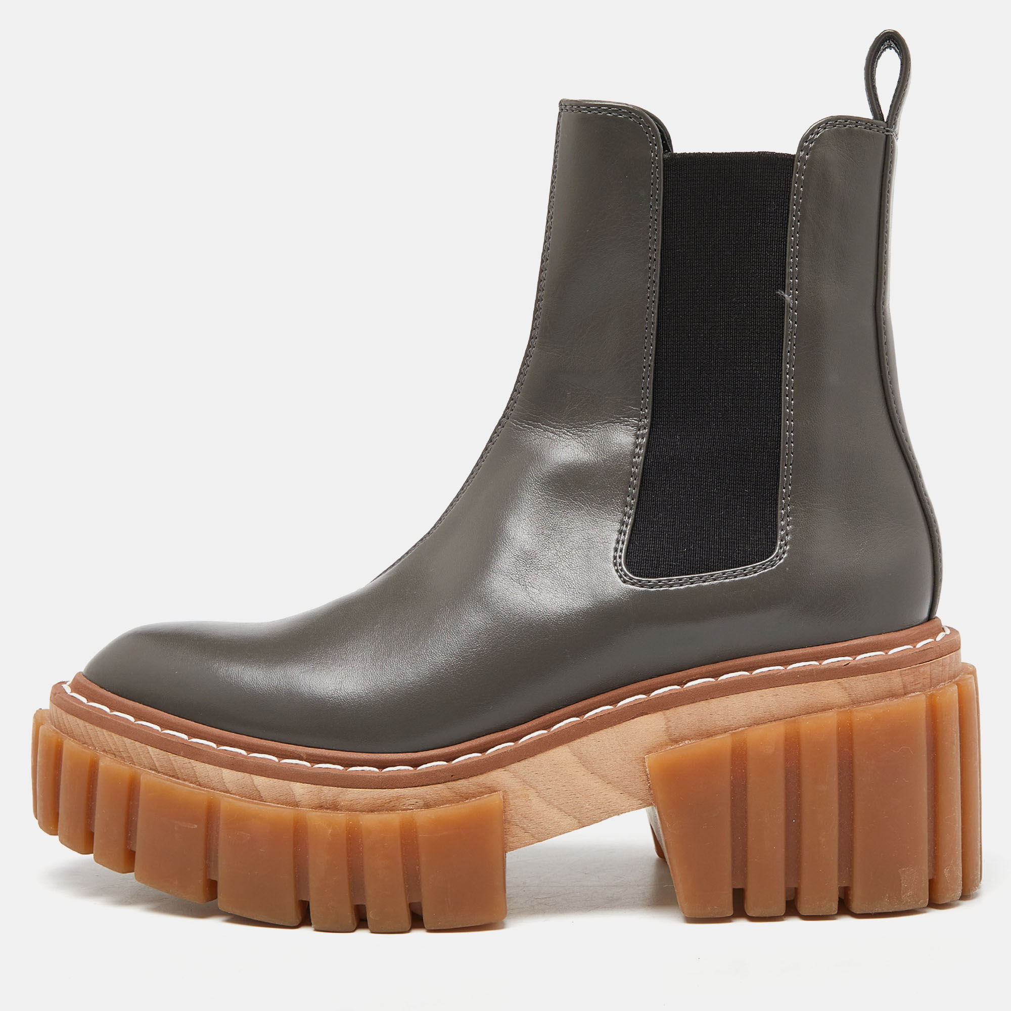 

Stella Mccartney Grey Leather Vegan Chelsea Boots Size