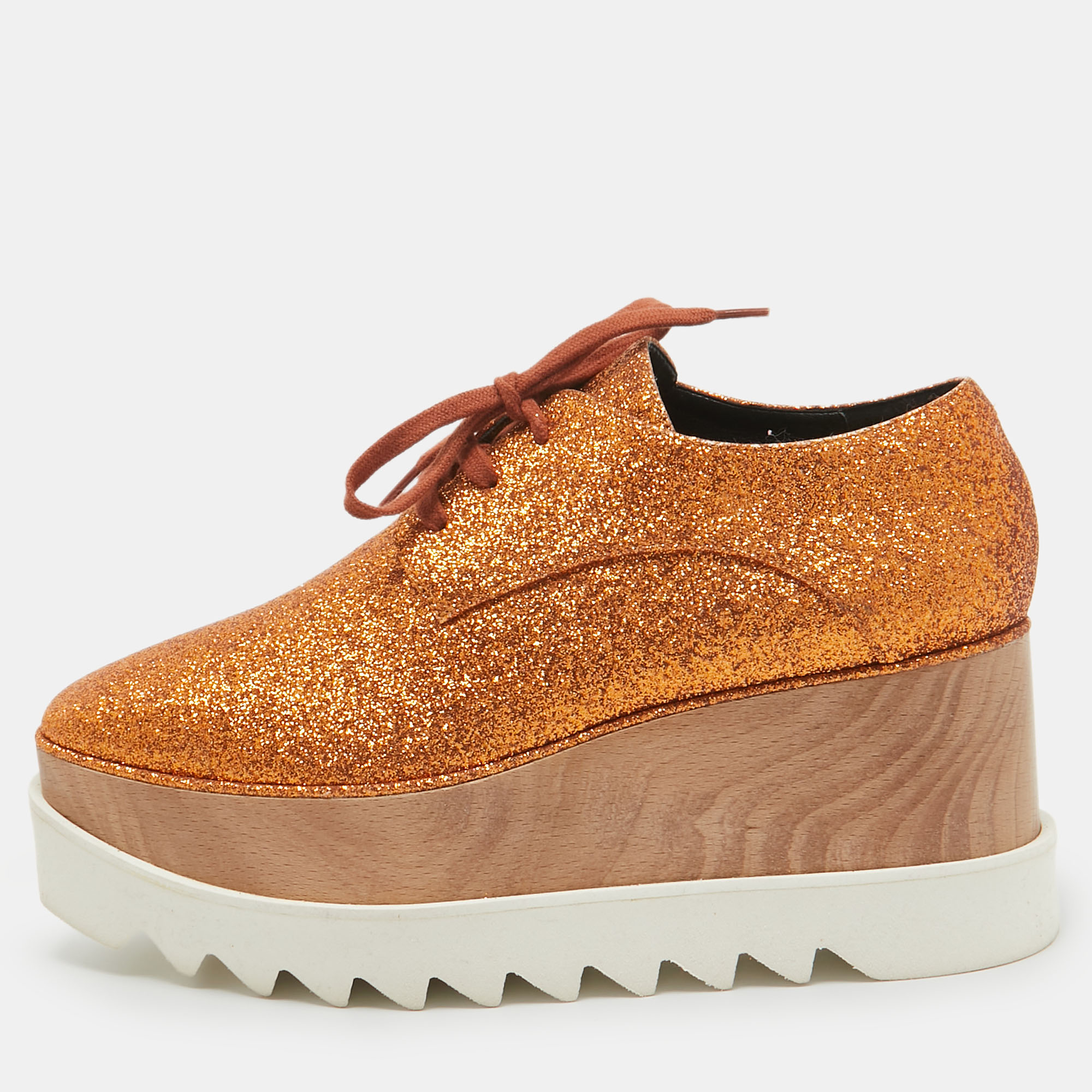 

Stella McCartney Orange Glitter Elyse Platform Sneakers Size