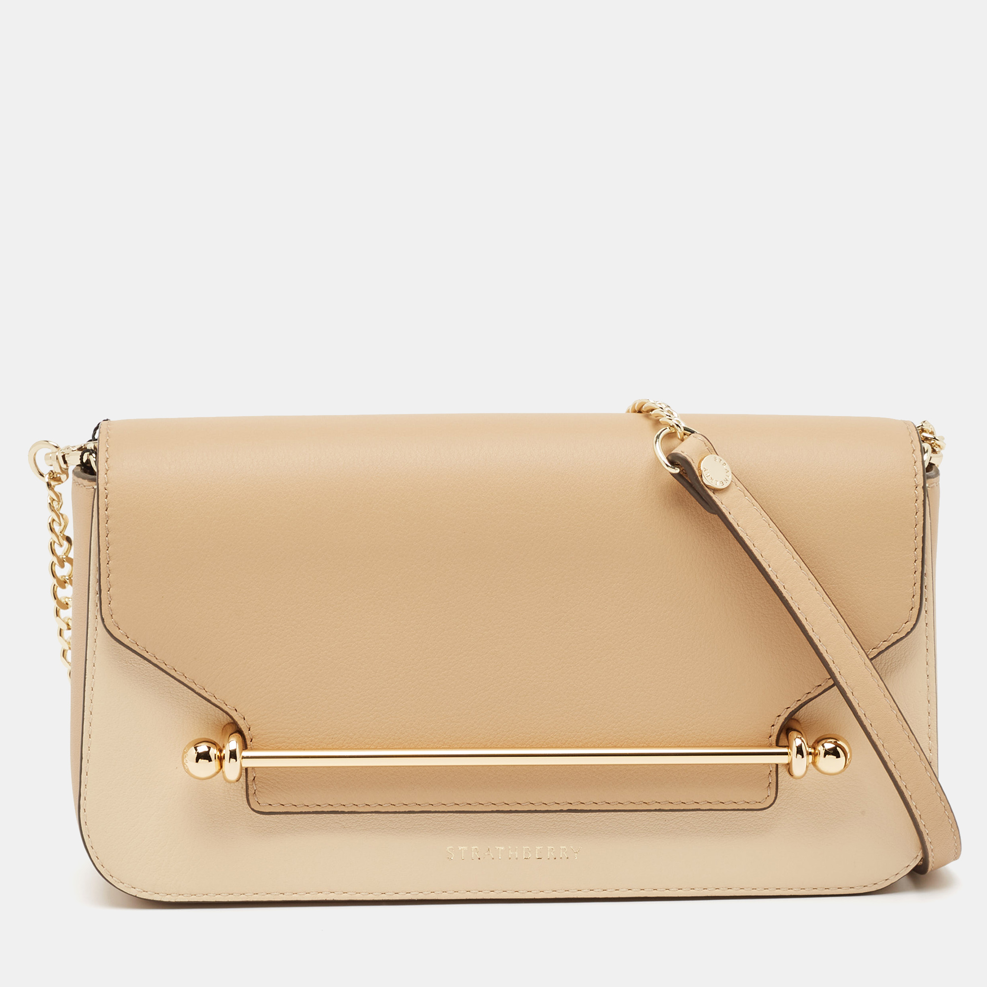 

Strathberry Beige Leather East/West Chain Shoulder Bag