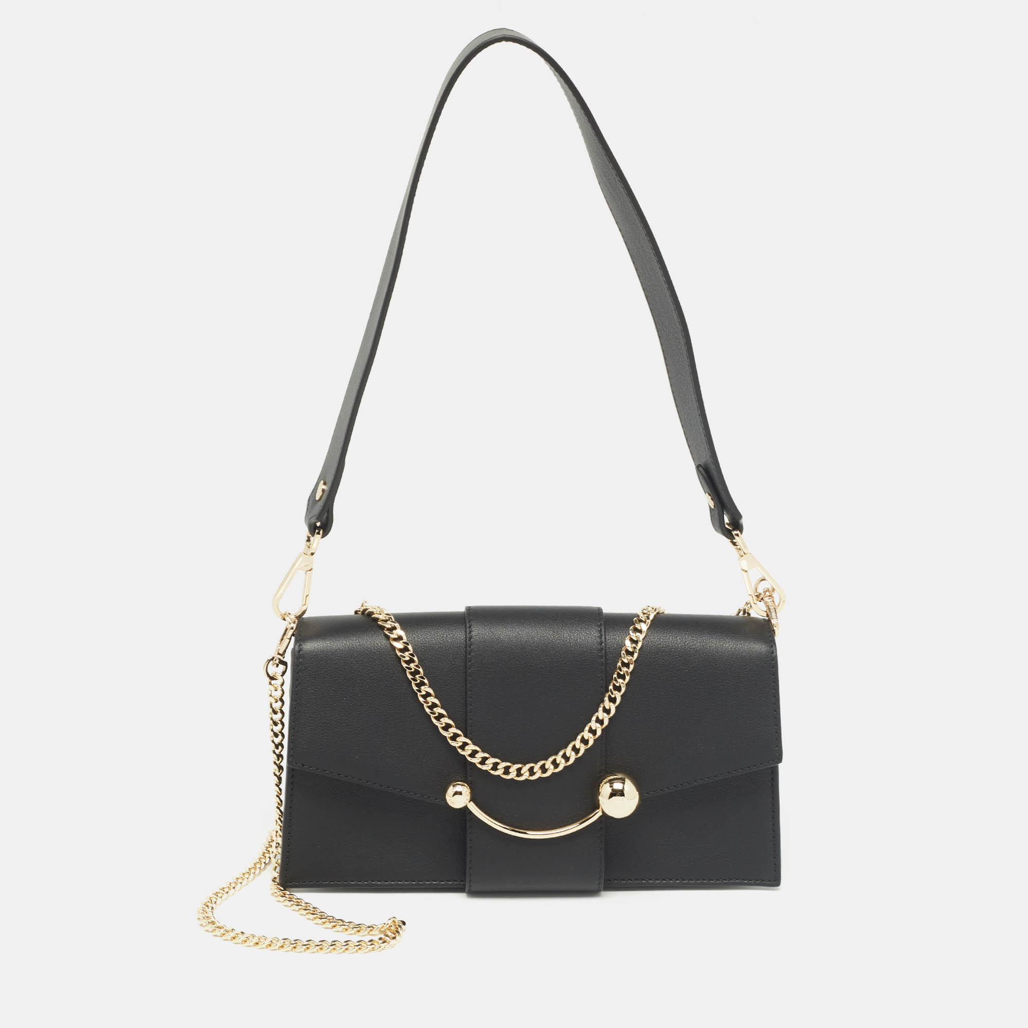 

Strathberry Black Leather Mini Crescent Shoulder Bag