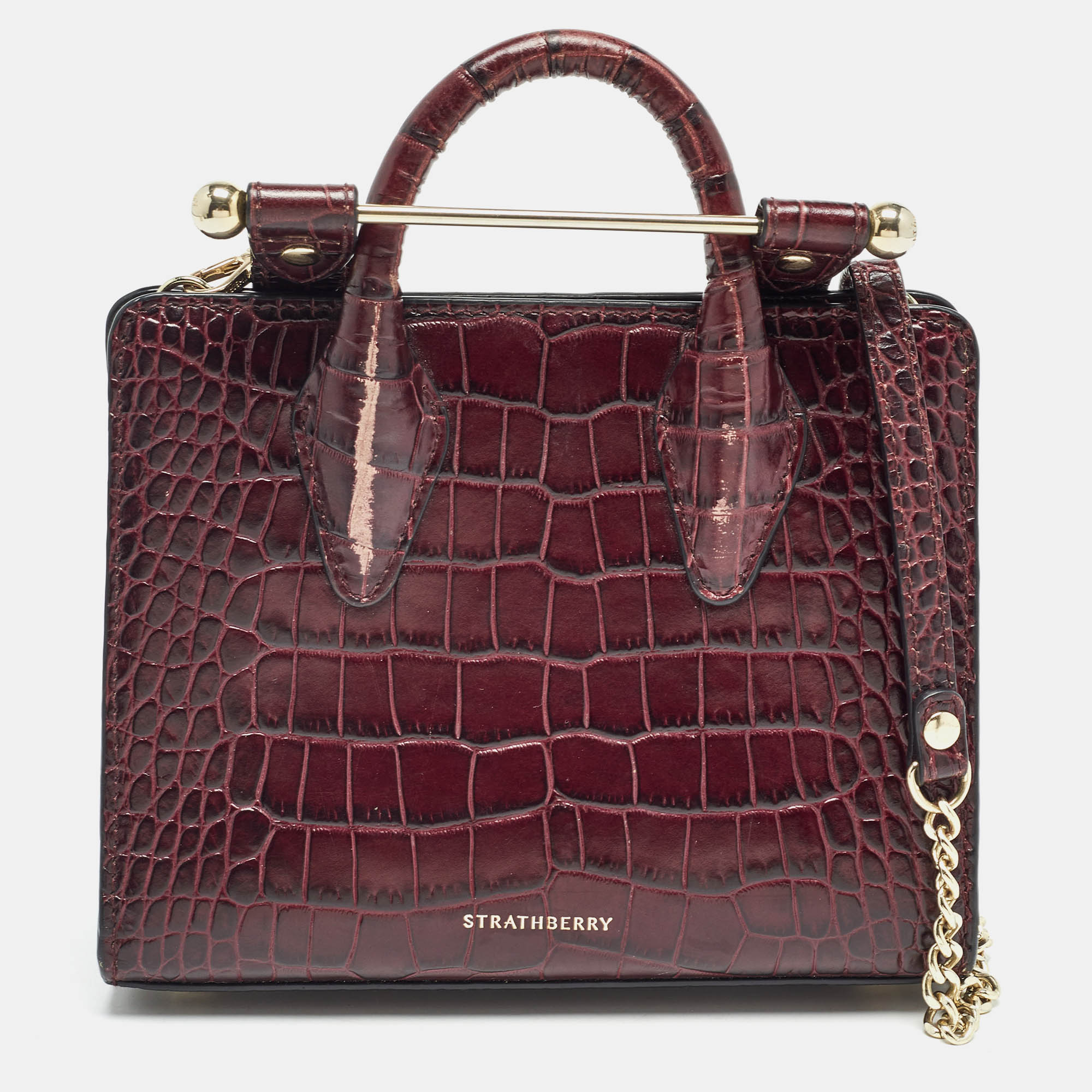 

Strathberry Burgundy Leather Nano Midi Tote